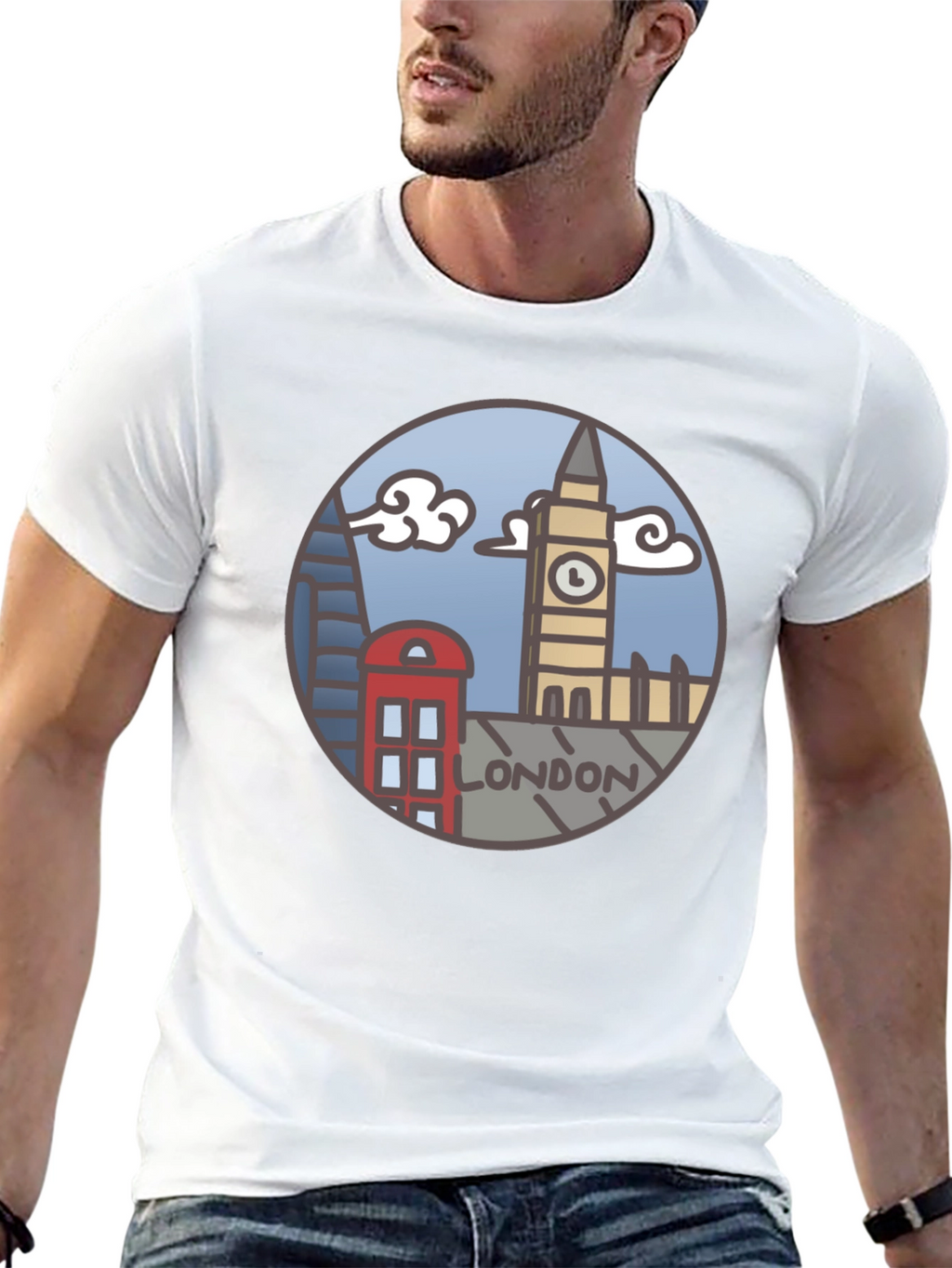 London Skyline Graphic Tee - Black Cotton T-Shirt