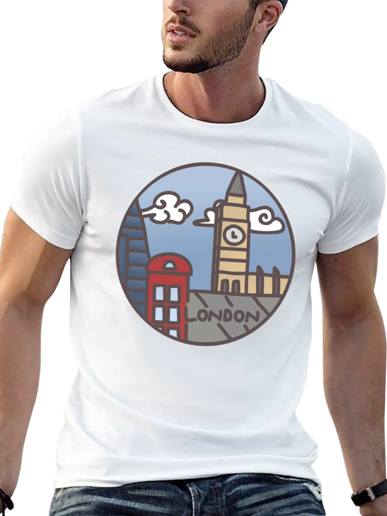 London Skyline Graphic Tee - Black Cotton T-Shirt