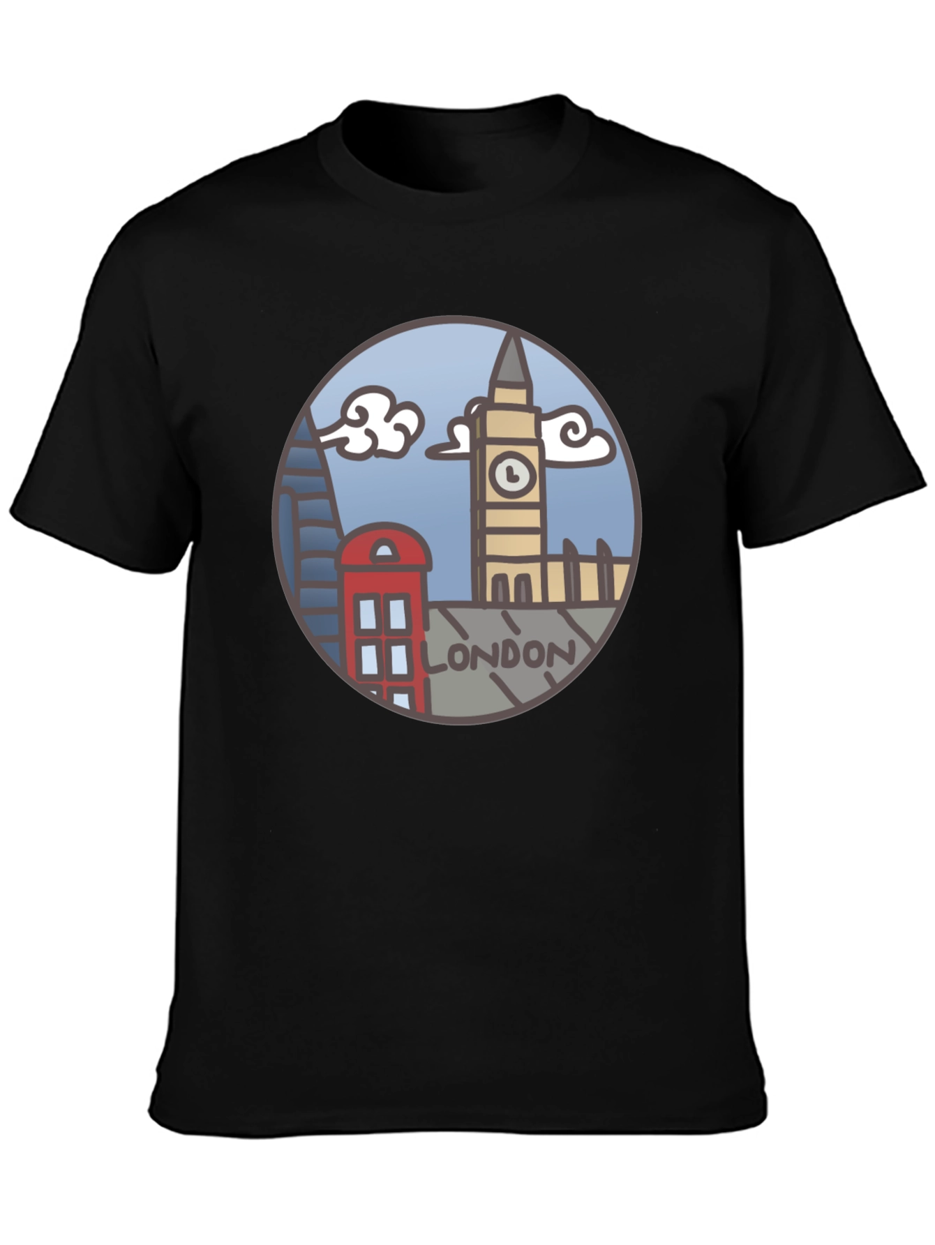 London Skyline Graphic Tee - Black Cotton T-Shirt