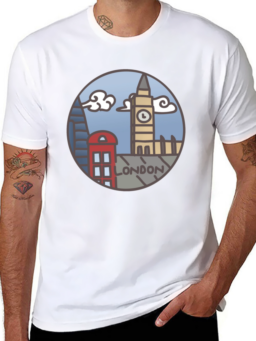 London Skyline Graphic Tee - Black Cotton T-Shirt