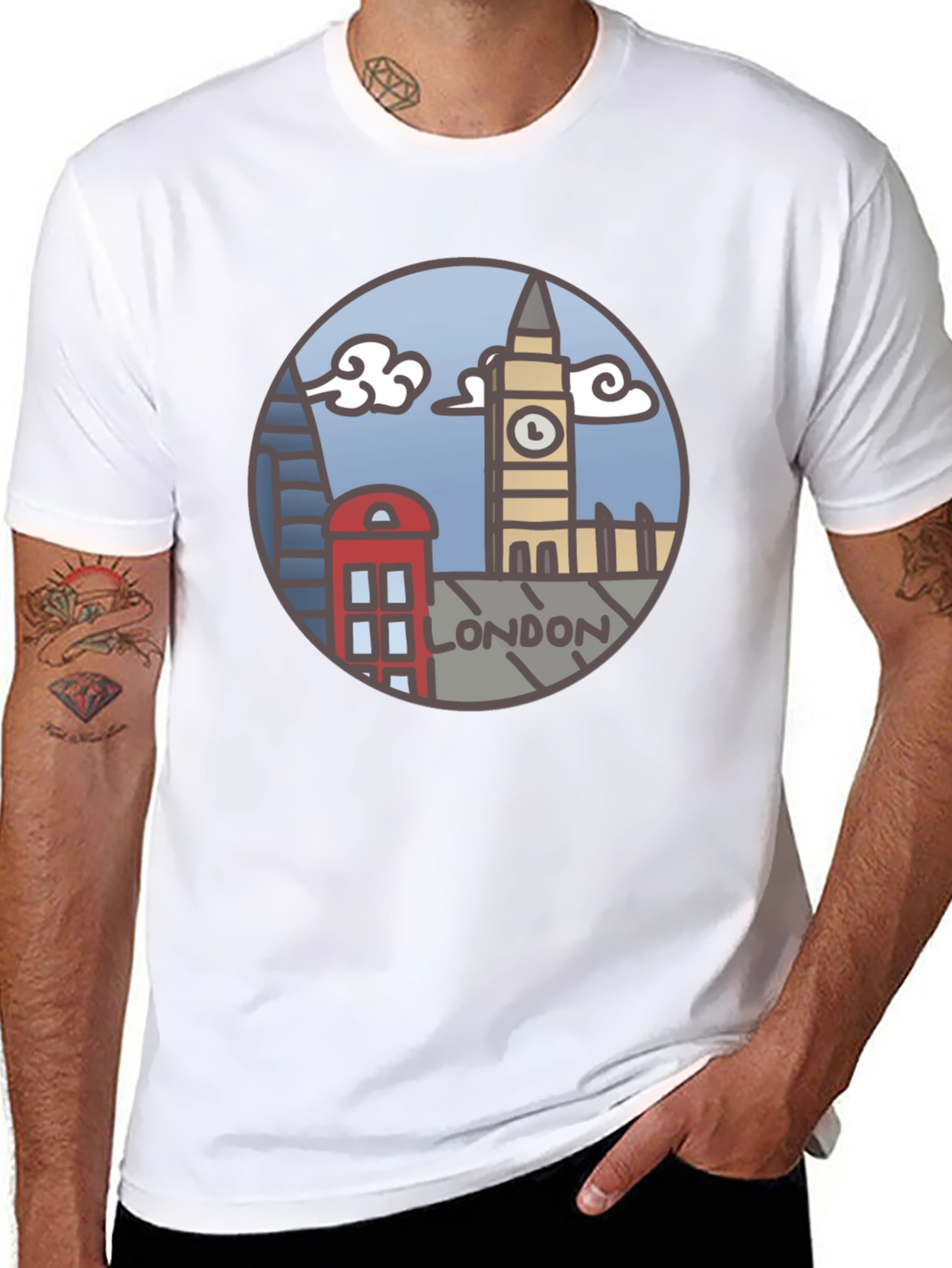 London Skyline Graphic Tee - Black Cotton T-Shirt