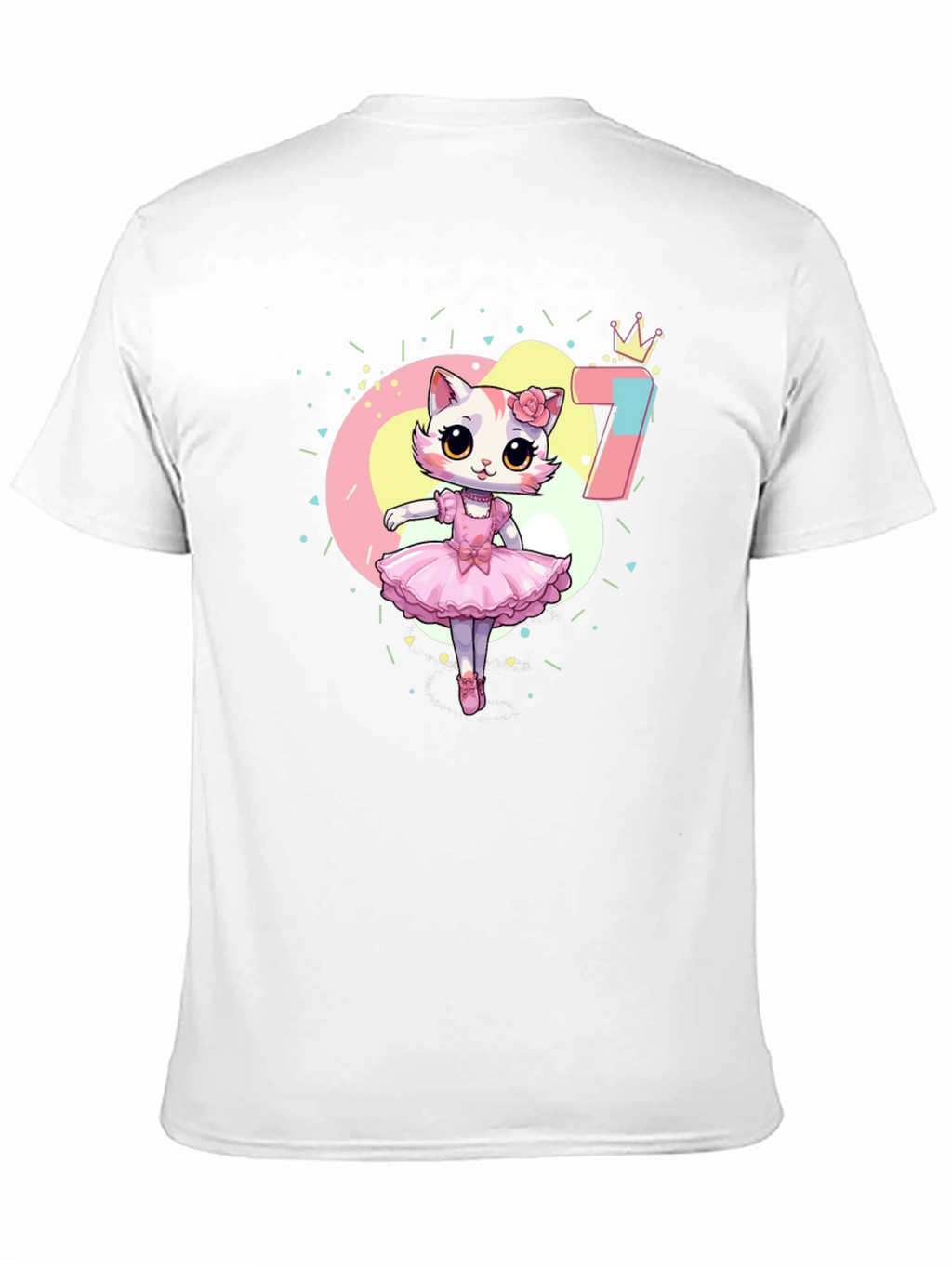 Cute Ballerina Cat 7th Birthday Black T-Shirt