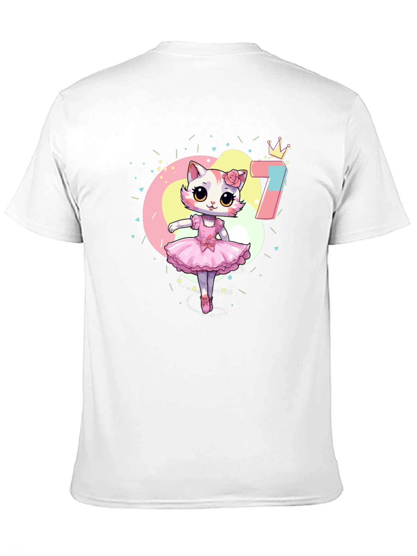 Cute Ballerina Cat 7th Birthday Black T-Shirt