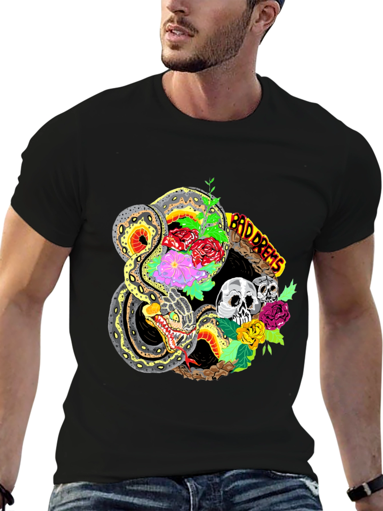 Bad Dreams Snake & Skulls Graphic Tee