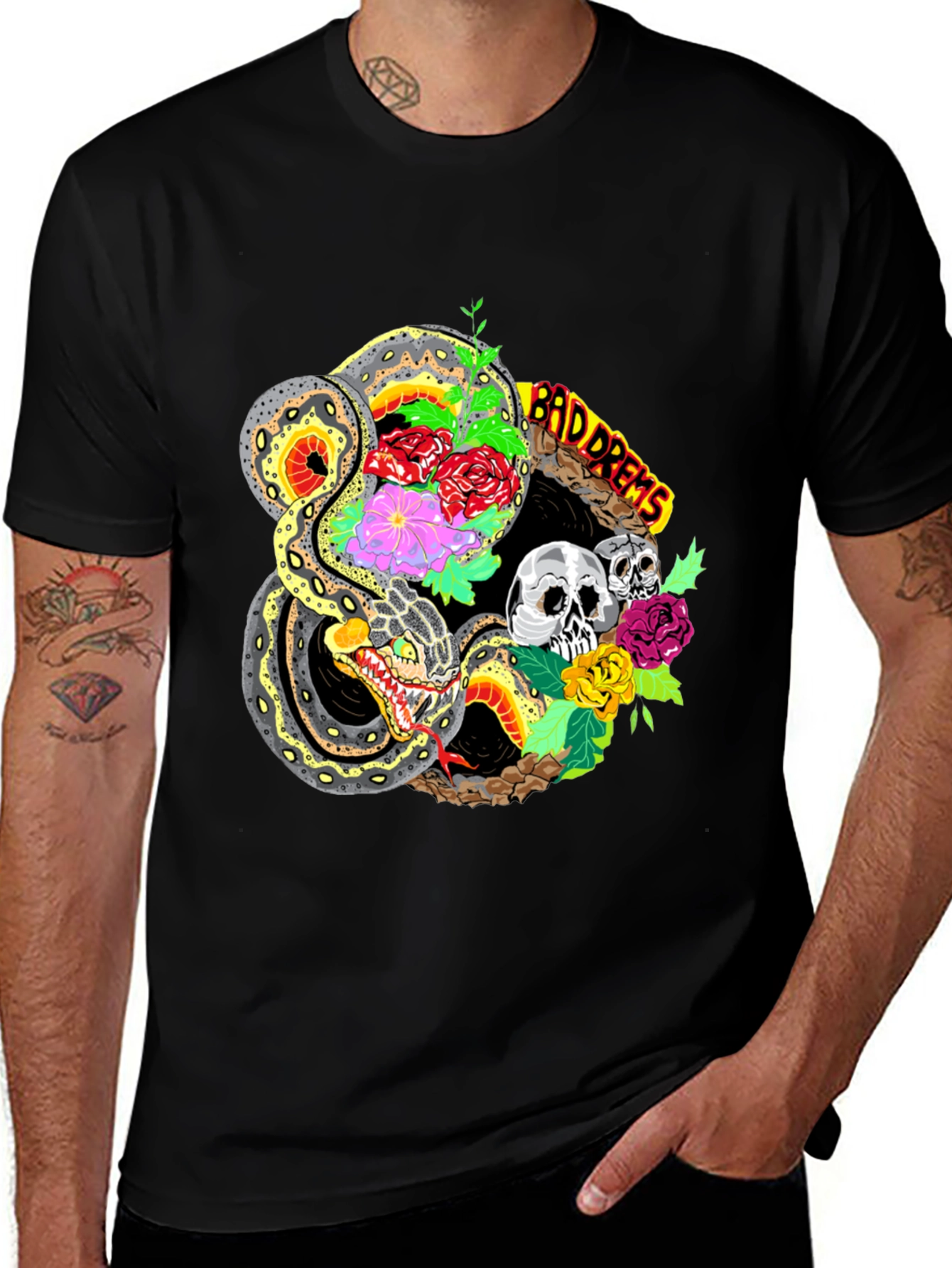 Bad Dreams Snake & Skulls Graphic Tee