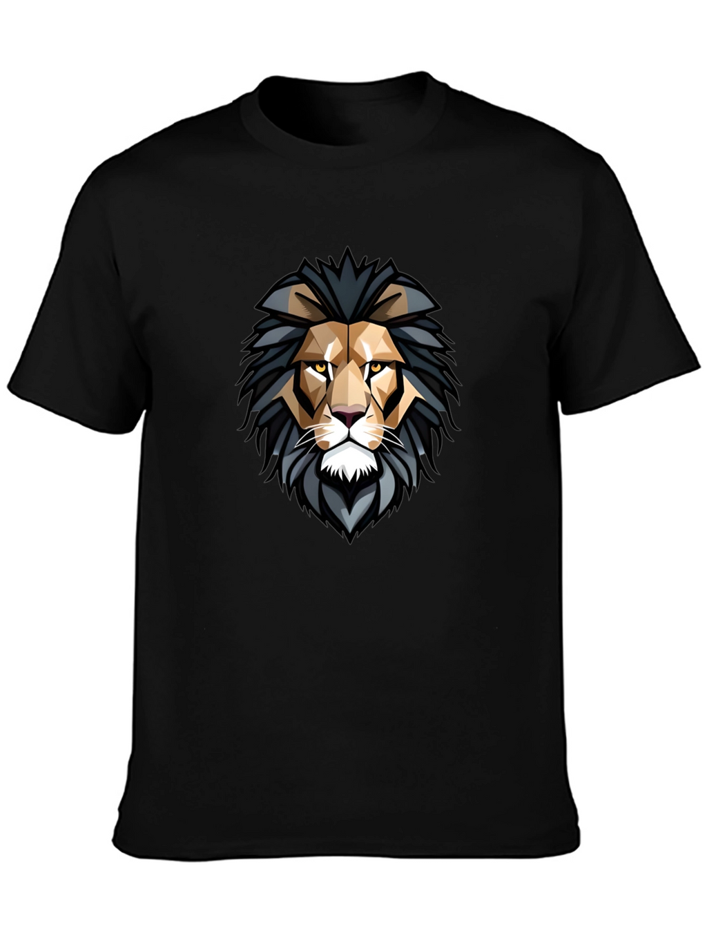 Geometric Lion Head Graphic Black T-Shirt