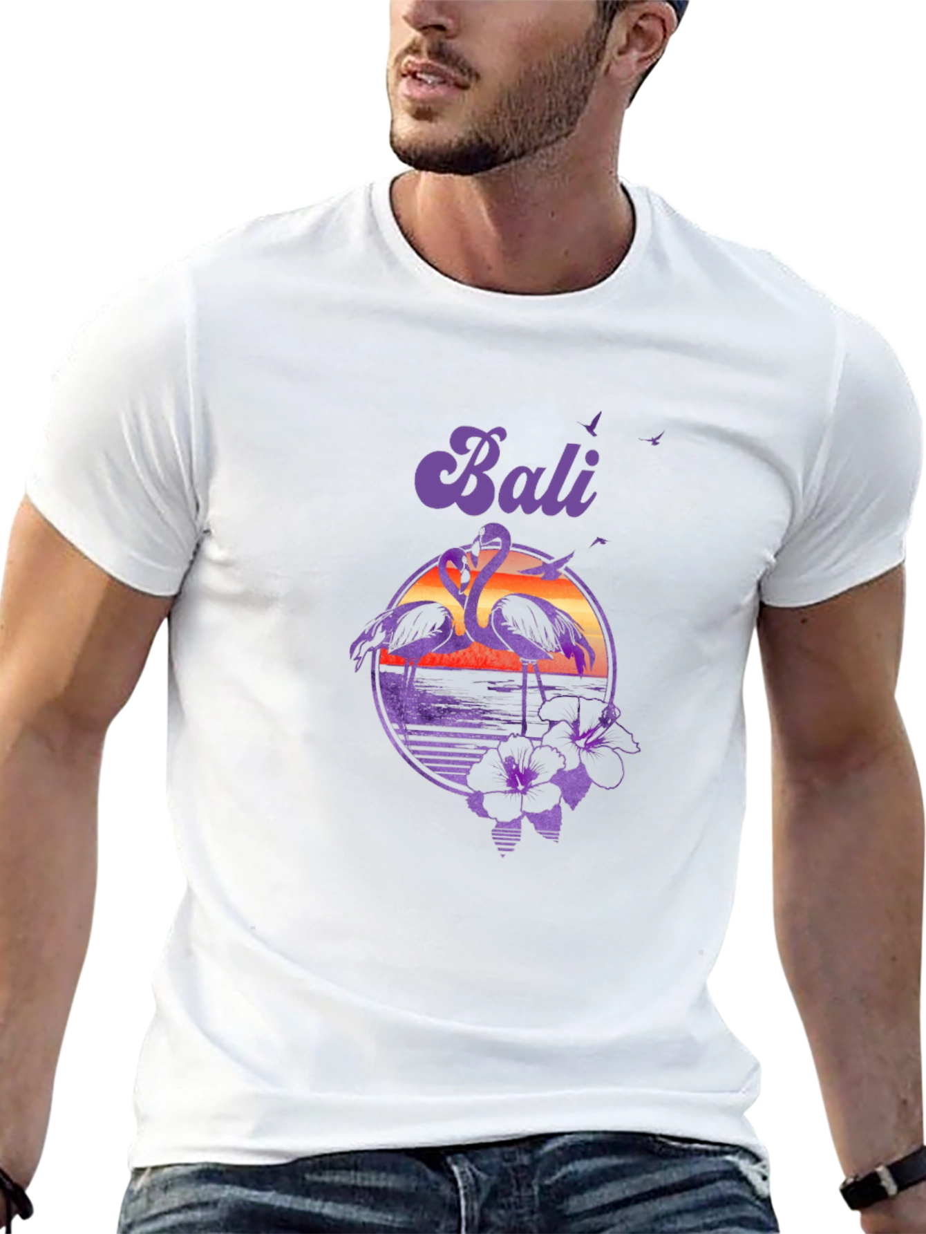 Bali Flamingo Sunset Graphic Tee - Tropical Island Style