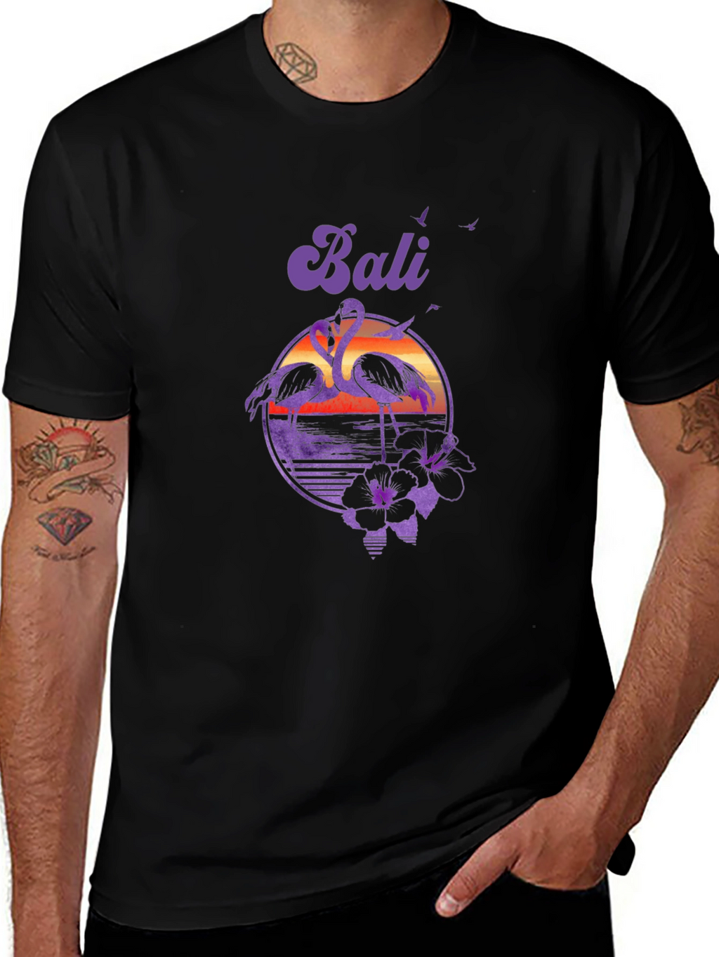 Bali Flamingo Sunset Graphic Tee - Tropical Island Style