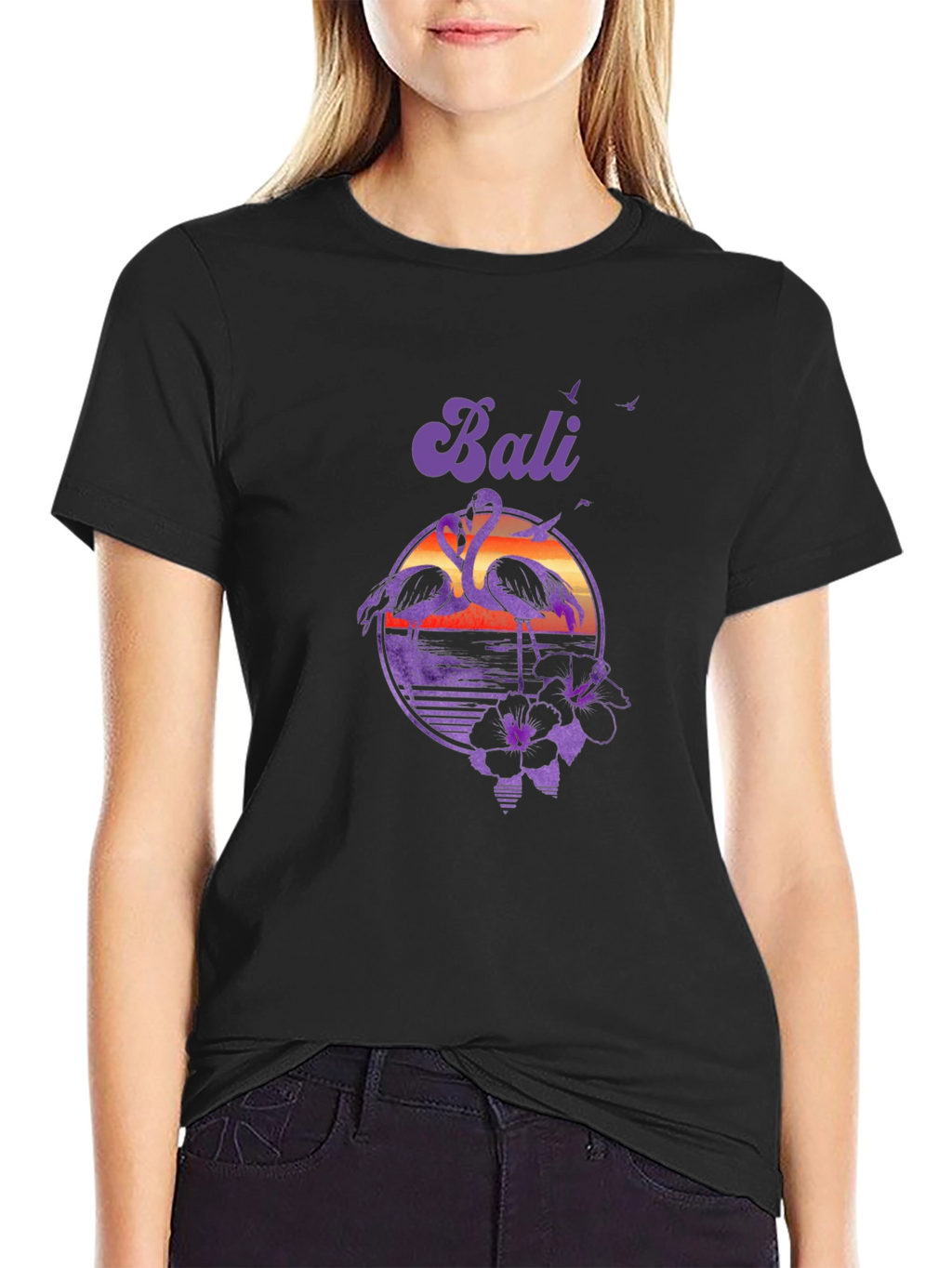Bali Flamingo Sunset Graphic Tee - Tropical Island Style