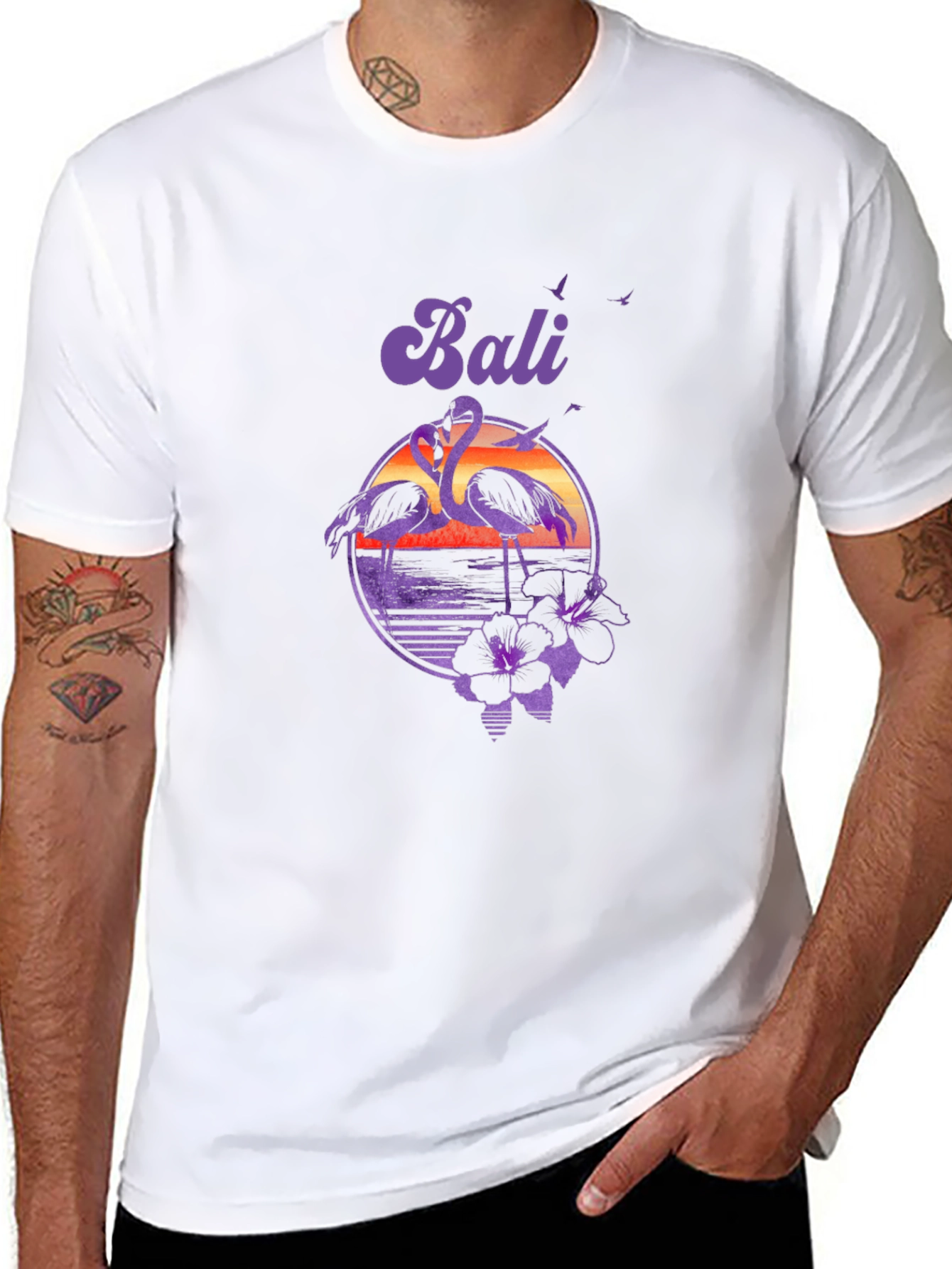 Bali Flamingo Sunset Graphic Tee - Tropical Island Style