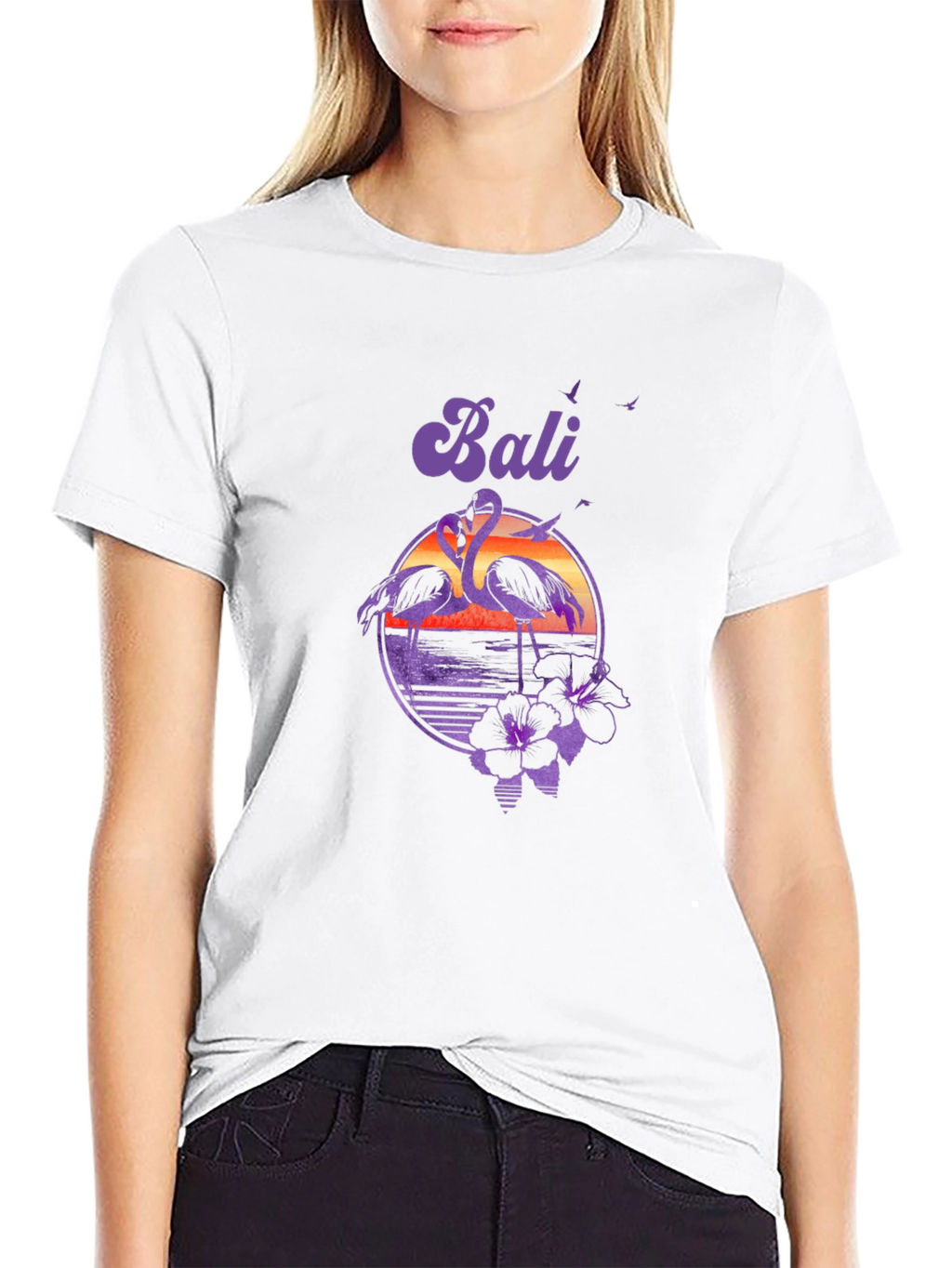 Bali Flamingo Sunset Graphic Tee - Tropical Island Style