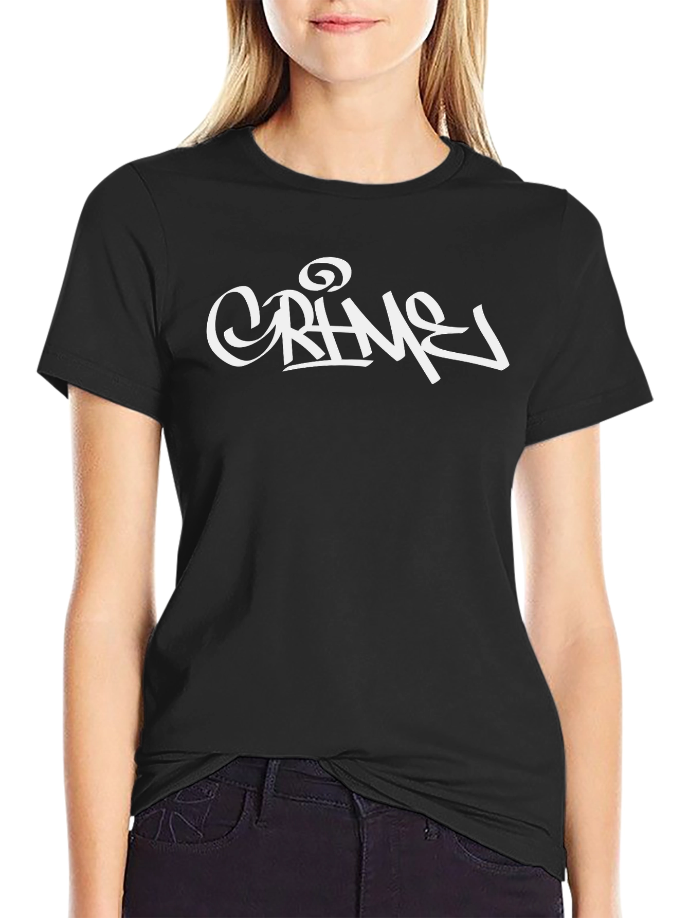 Crime Graffiti Style Black Cotton T-Shirt