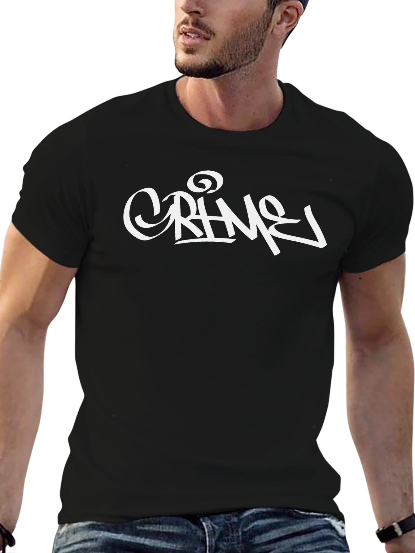 Crime Graffiti Style Black Cotton T-Shirt