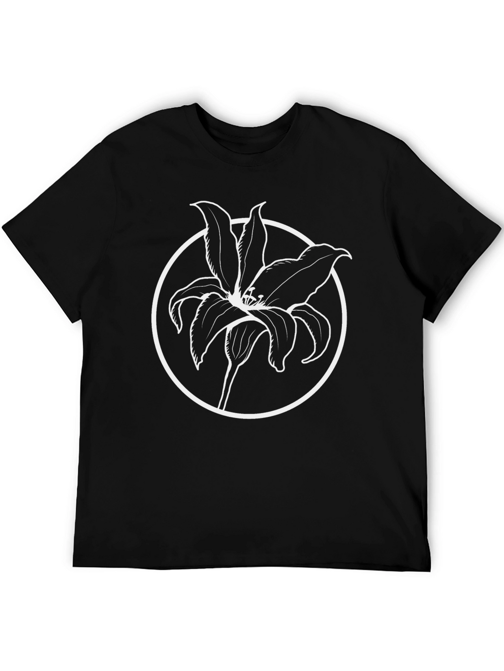 Floral Graphic T-Shirt - Lily Design Black Tee