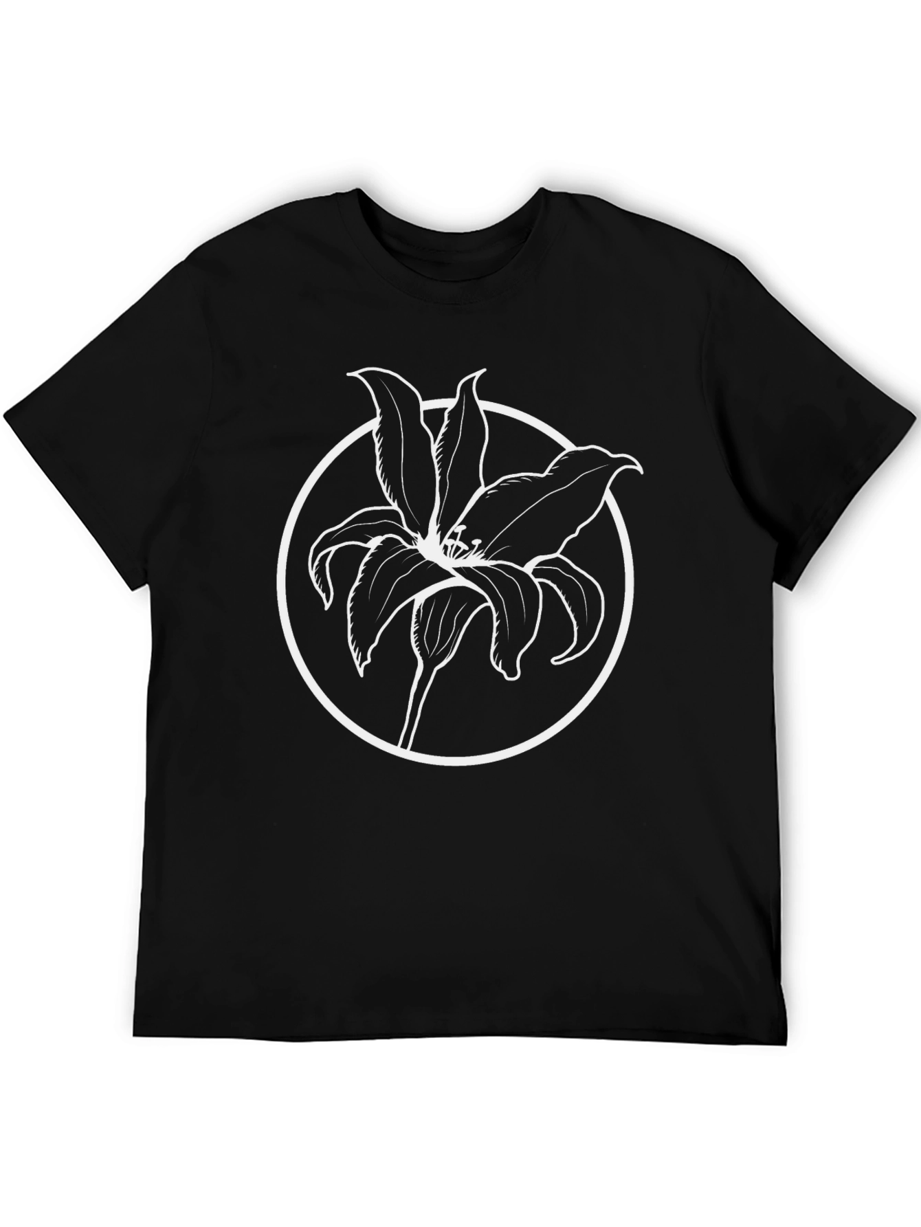 Floral Graphic T-Shirt - Lily Design Black Tee