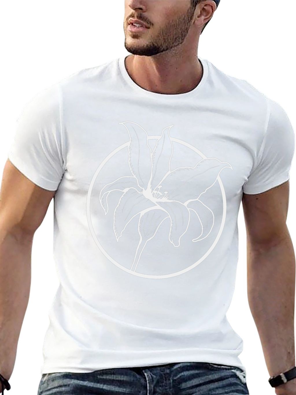 Floral Graphic T-Shirt - Lily Design Black Tee