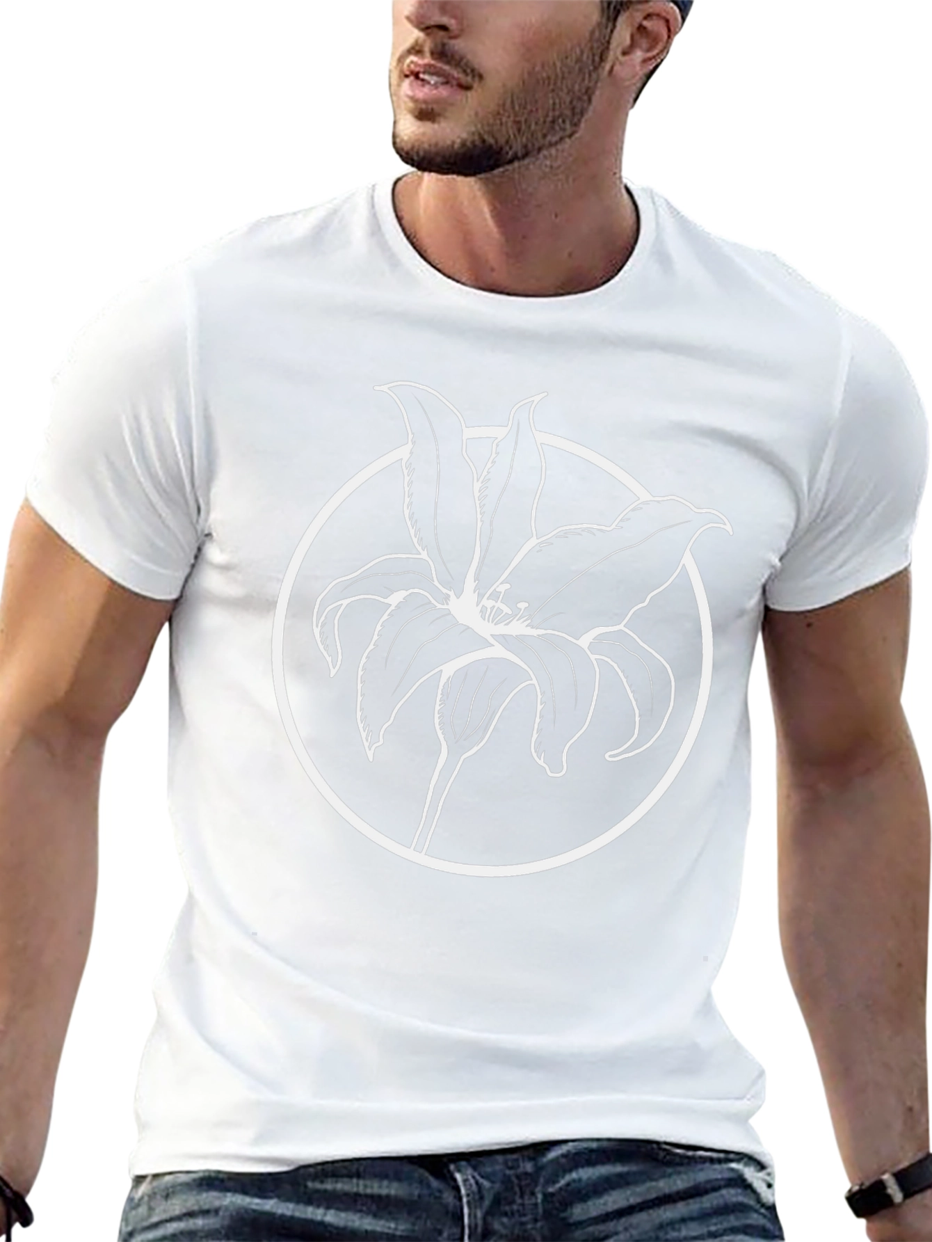 Floral Graphic T-Shirt - Lily Design Black Tee
