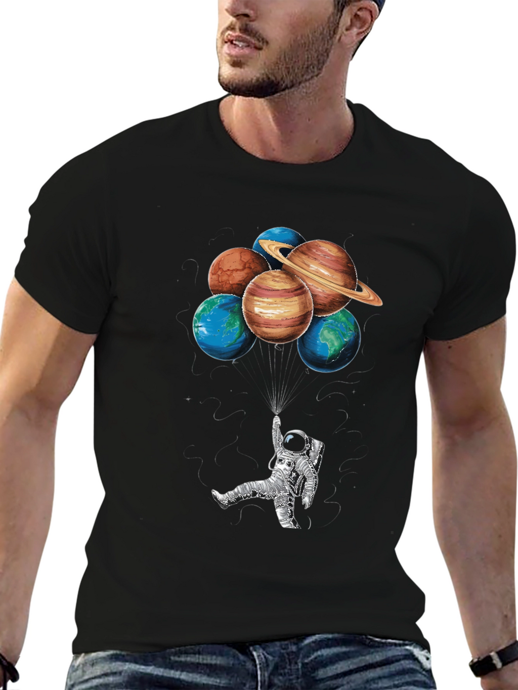 Astronaut & Planet Balloons Graphic Tee