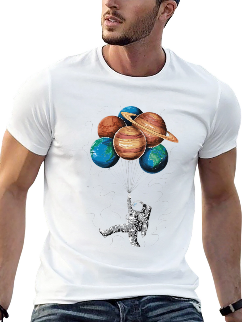 Astronaut & Planet Balloons Graphic Tee