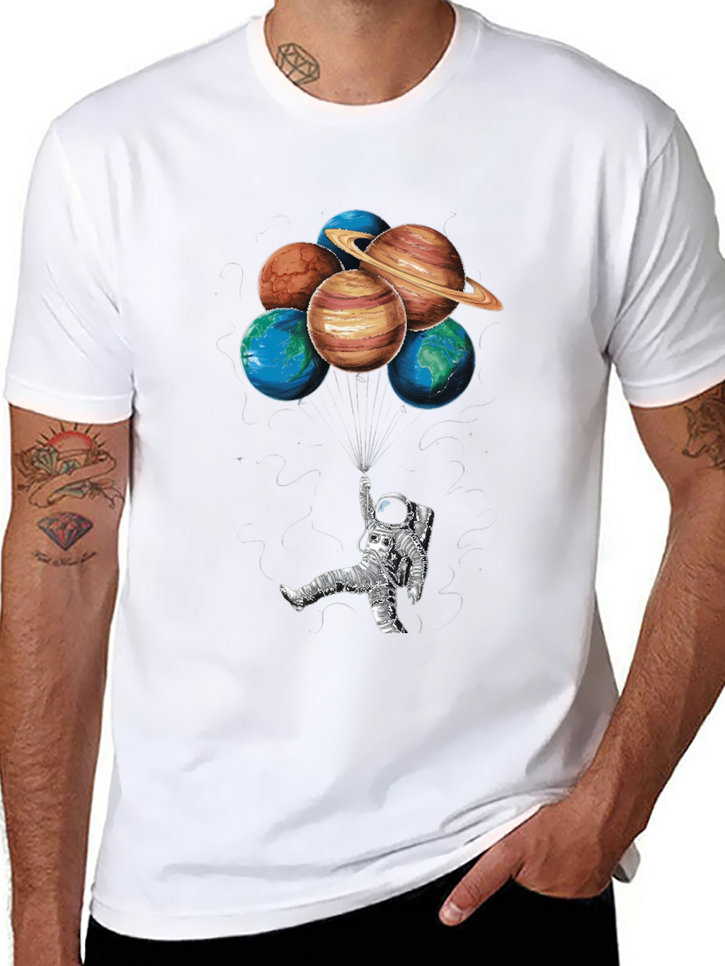 Astronaut & Planet Balloons Graphic Tee