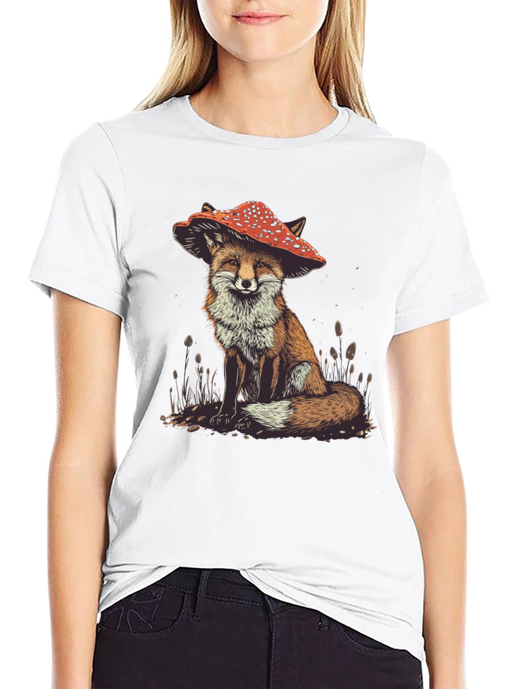 Fox in Mushroom Hat Graphic Tee