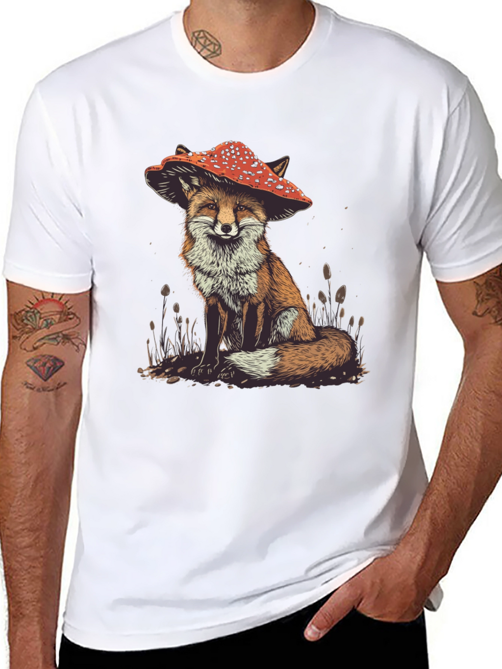 Fox in Mushroom Hat Graphic Tee