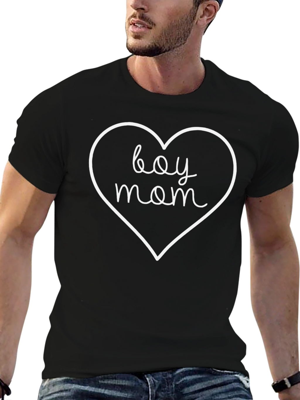 Boy Mom Heart Graphic Tee - Black Casual T-Shirt
