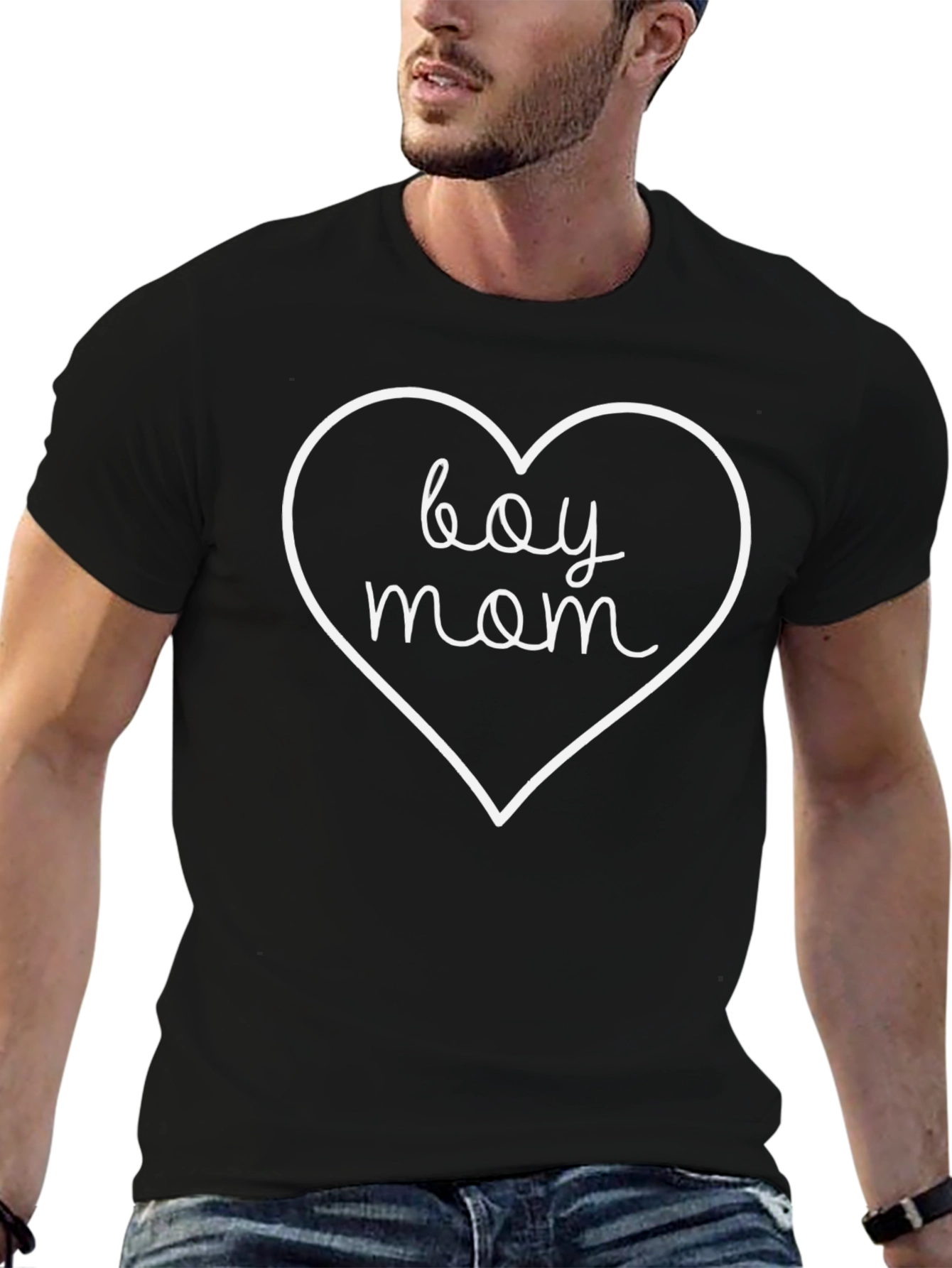 Boy Mom Heart Graphic Tee - Black Casual T-Shirt