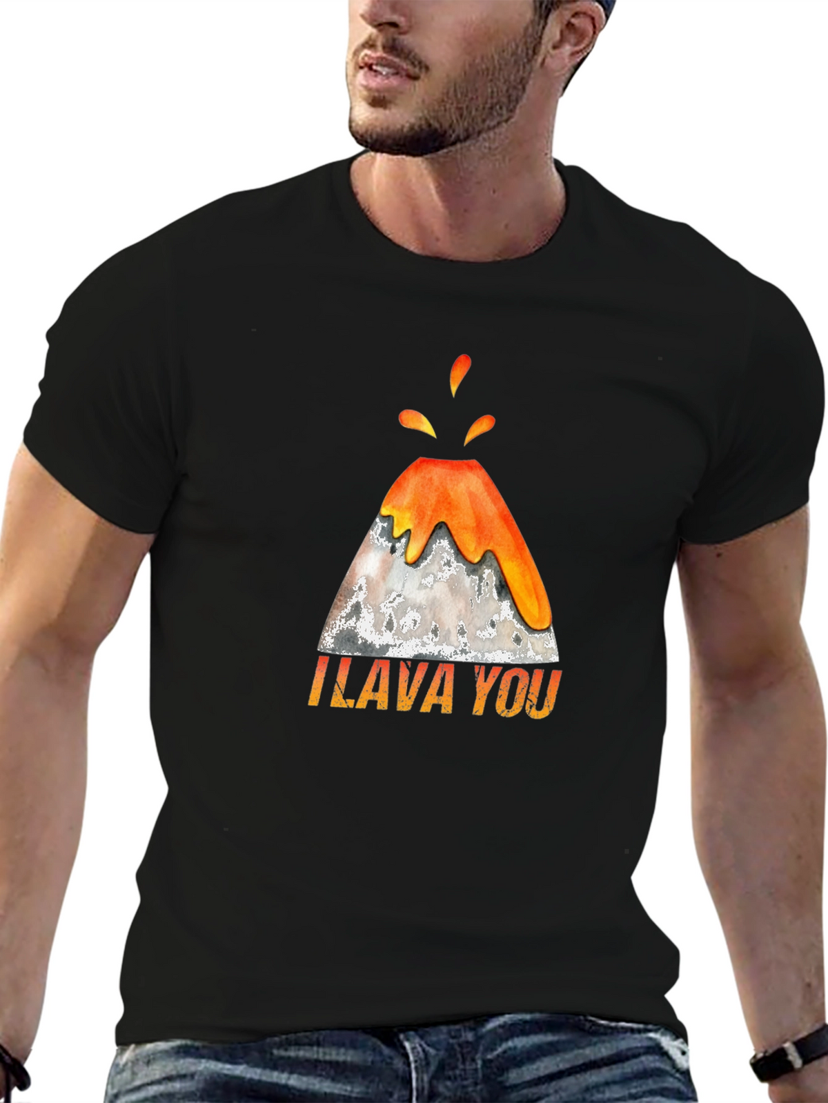 I Lava You Volcano Graphic Tee - Black Cotton T-Shirt