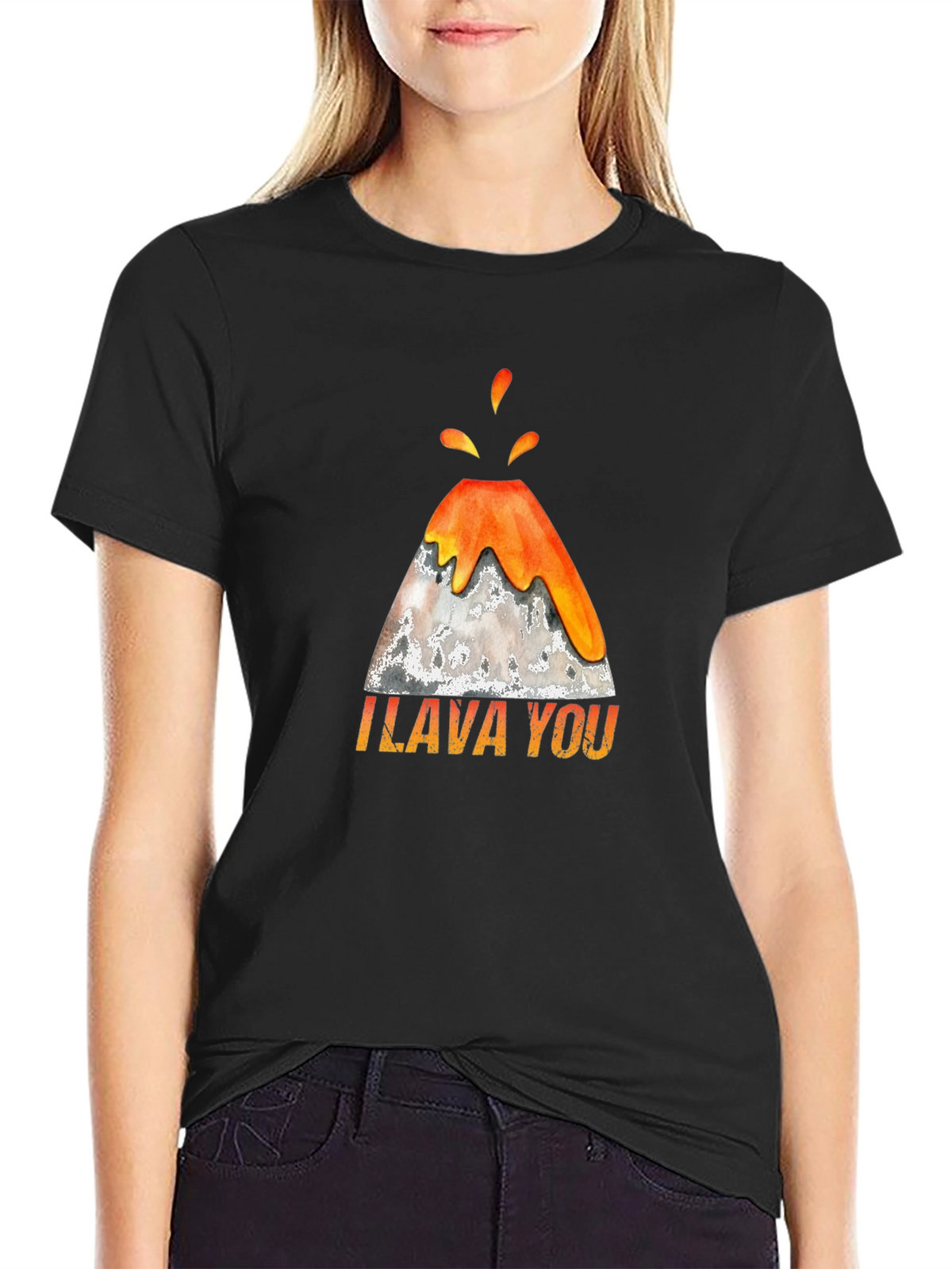 I Lava You Volcano Graphic Tee - Black Cotton T-Shirt