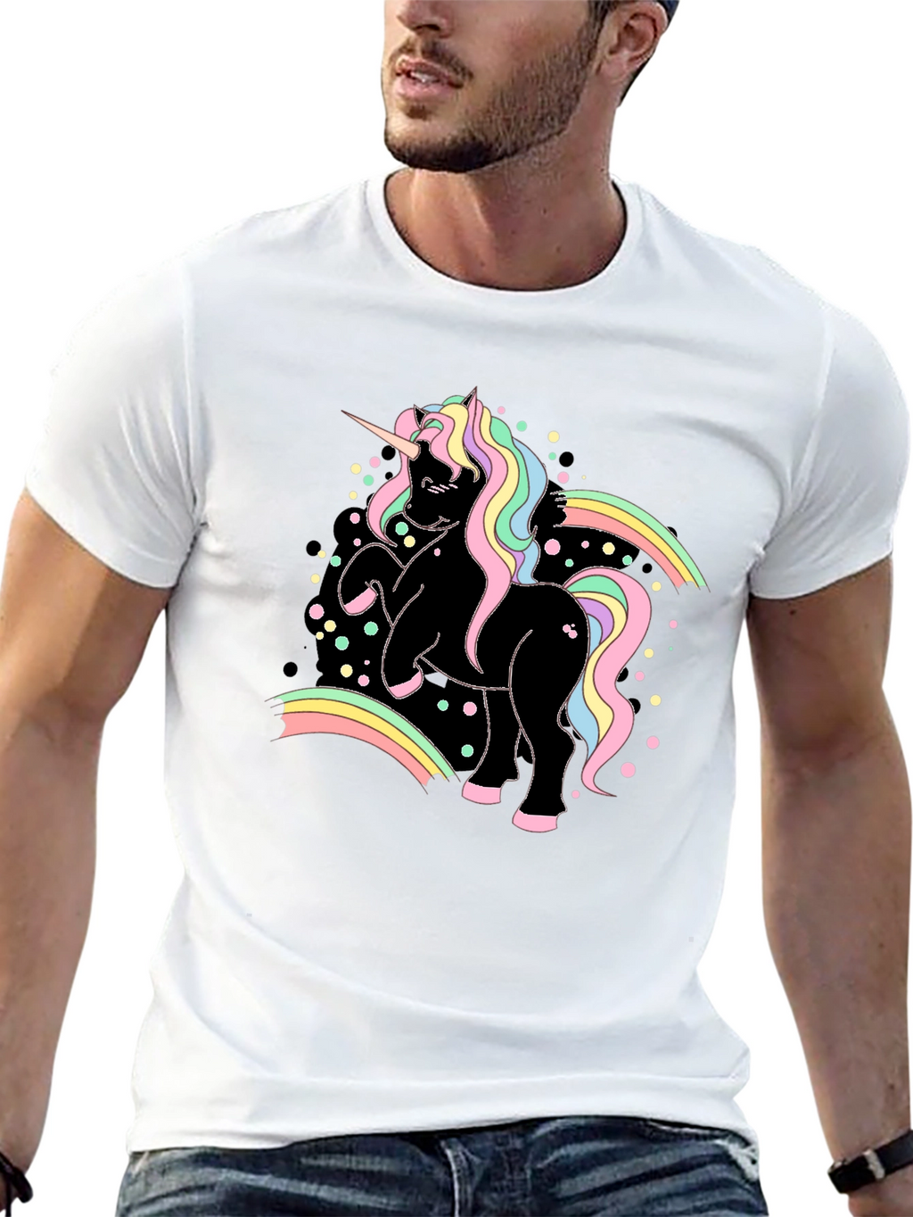 Unicorn Rainbow Graphic Black T-Shirt