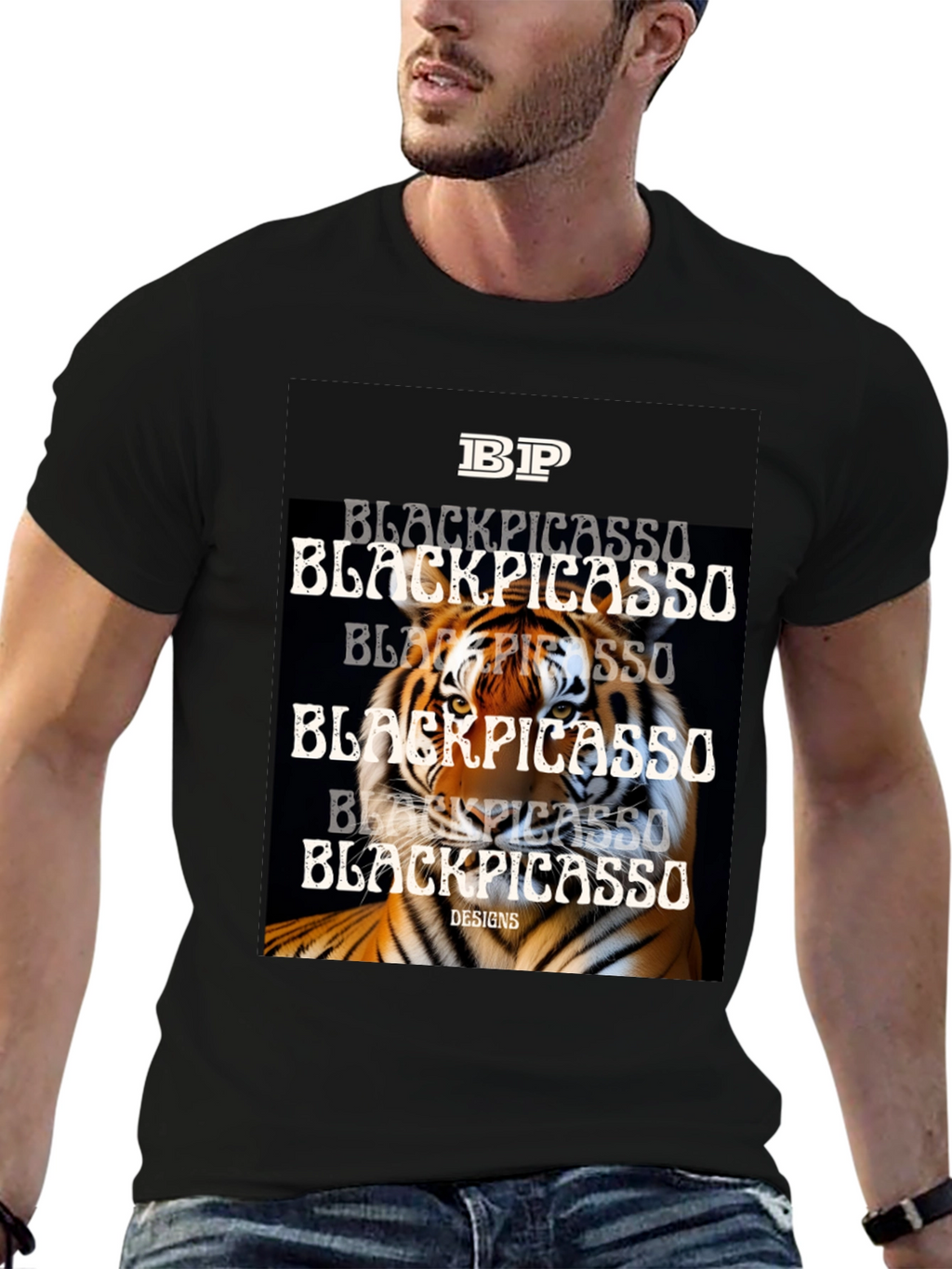 Black Picasso Tiger Graphic Tee
