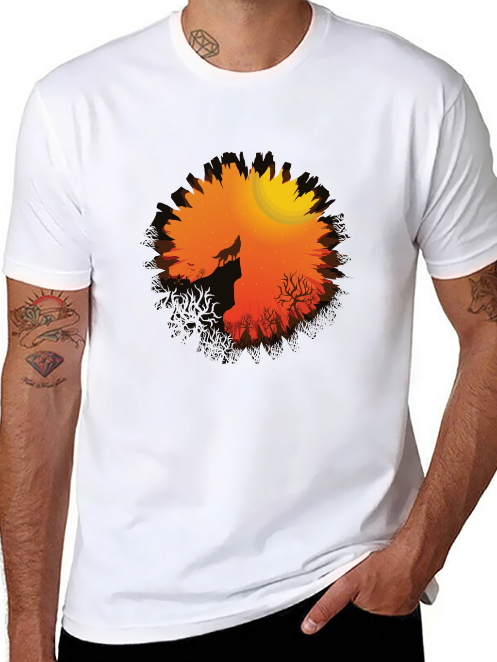 Wolf Howling at Moon Graphic Tee