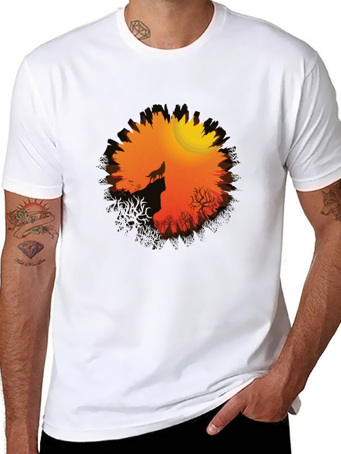 Wolf Howling at Moon Graphic Tee