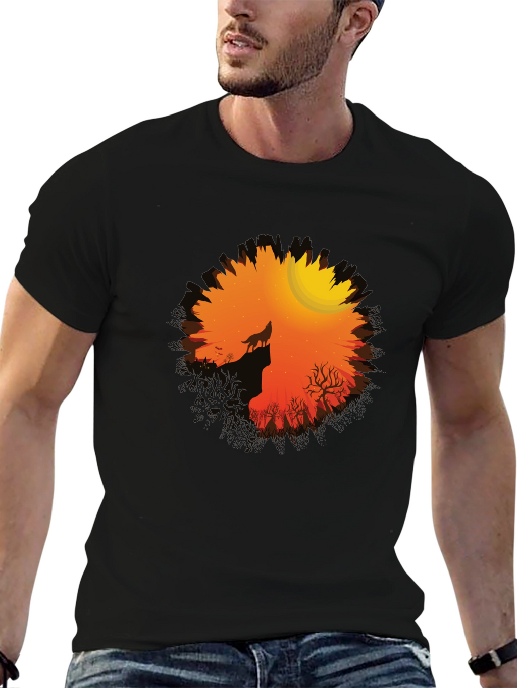 Wolf Howling at Moon Graphic Tee