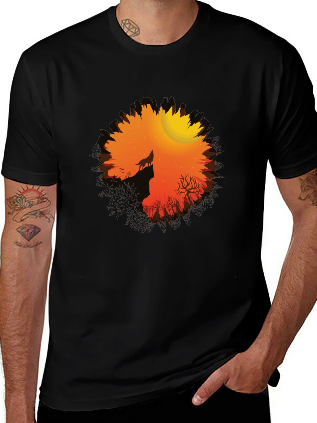 Wolf Howling at Moon Graphic Tee
