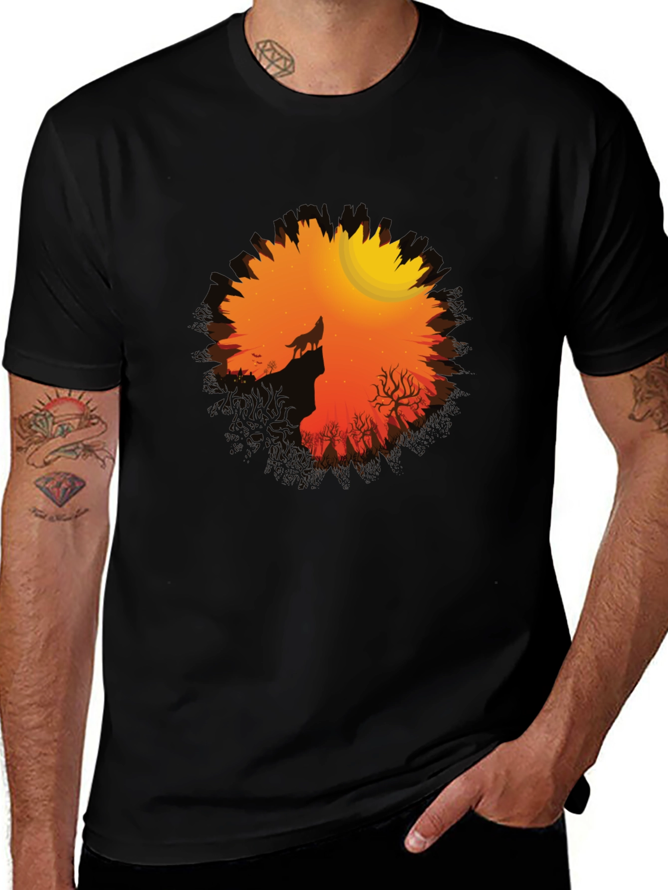 Wolf Howling at Moon Graphic Tee