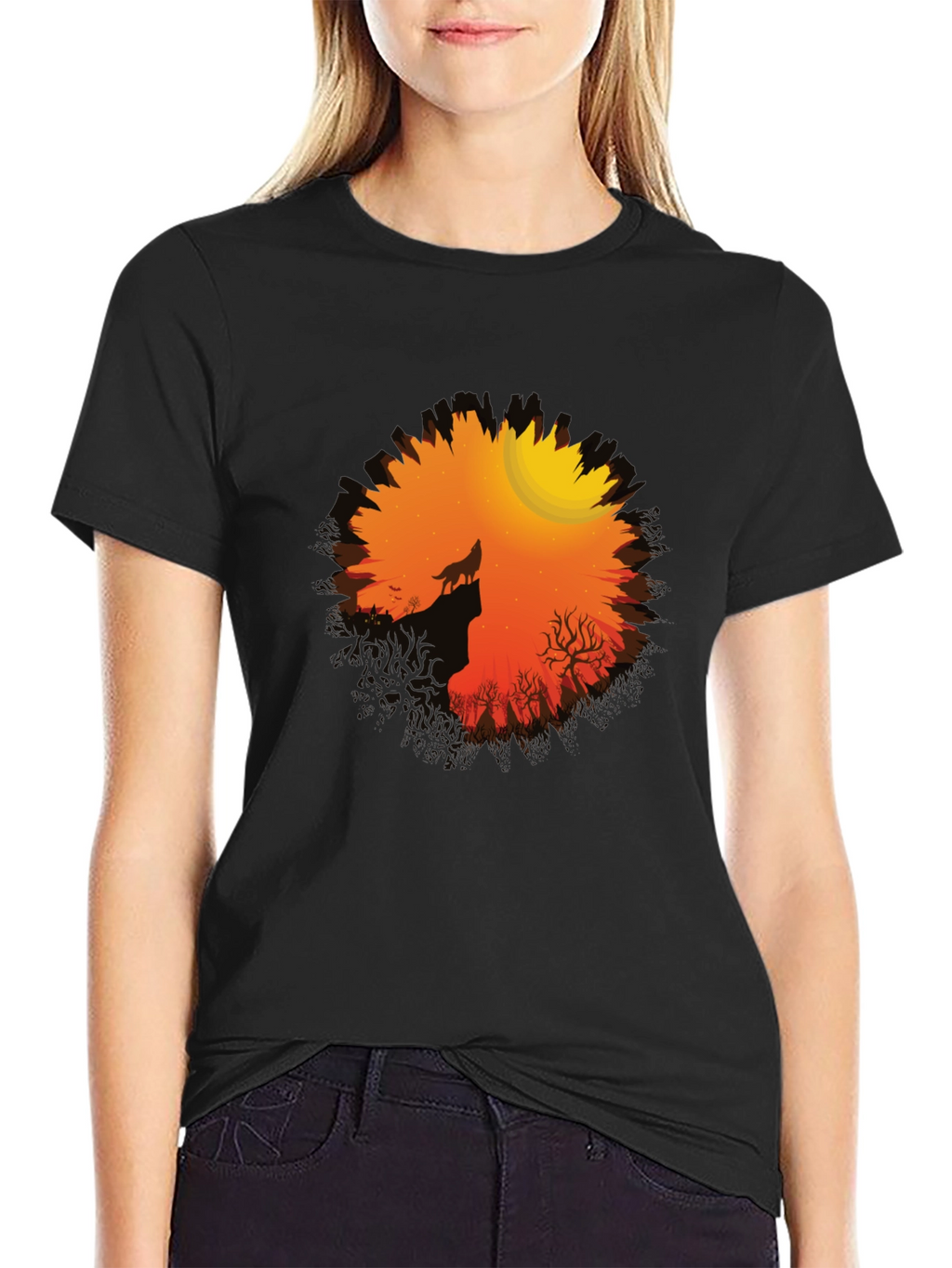 Wolf Howling at Moon Graphic Tee