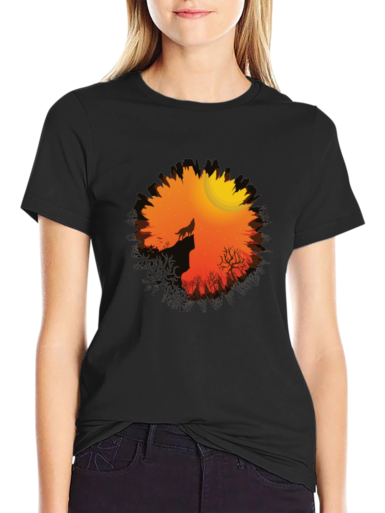 Wolf Howling at Moon Graphic Tee