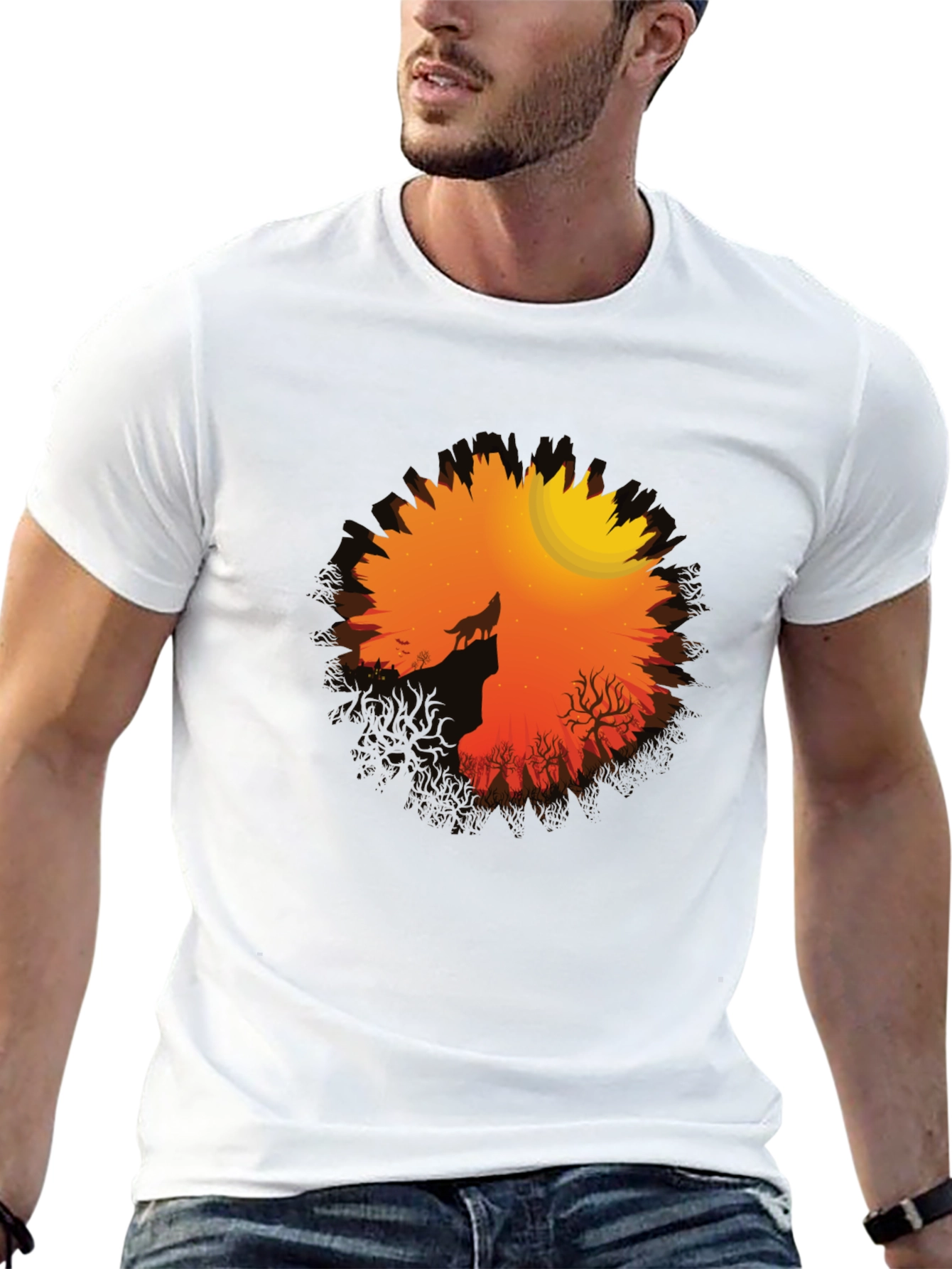 Wolf Howling at Moon Graphic Tee