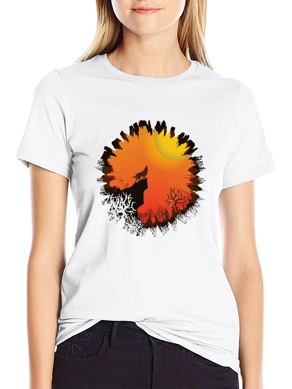 Wolf Howling at Moon Graphic Tee