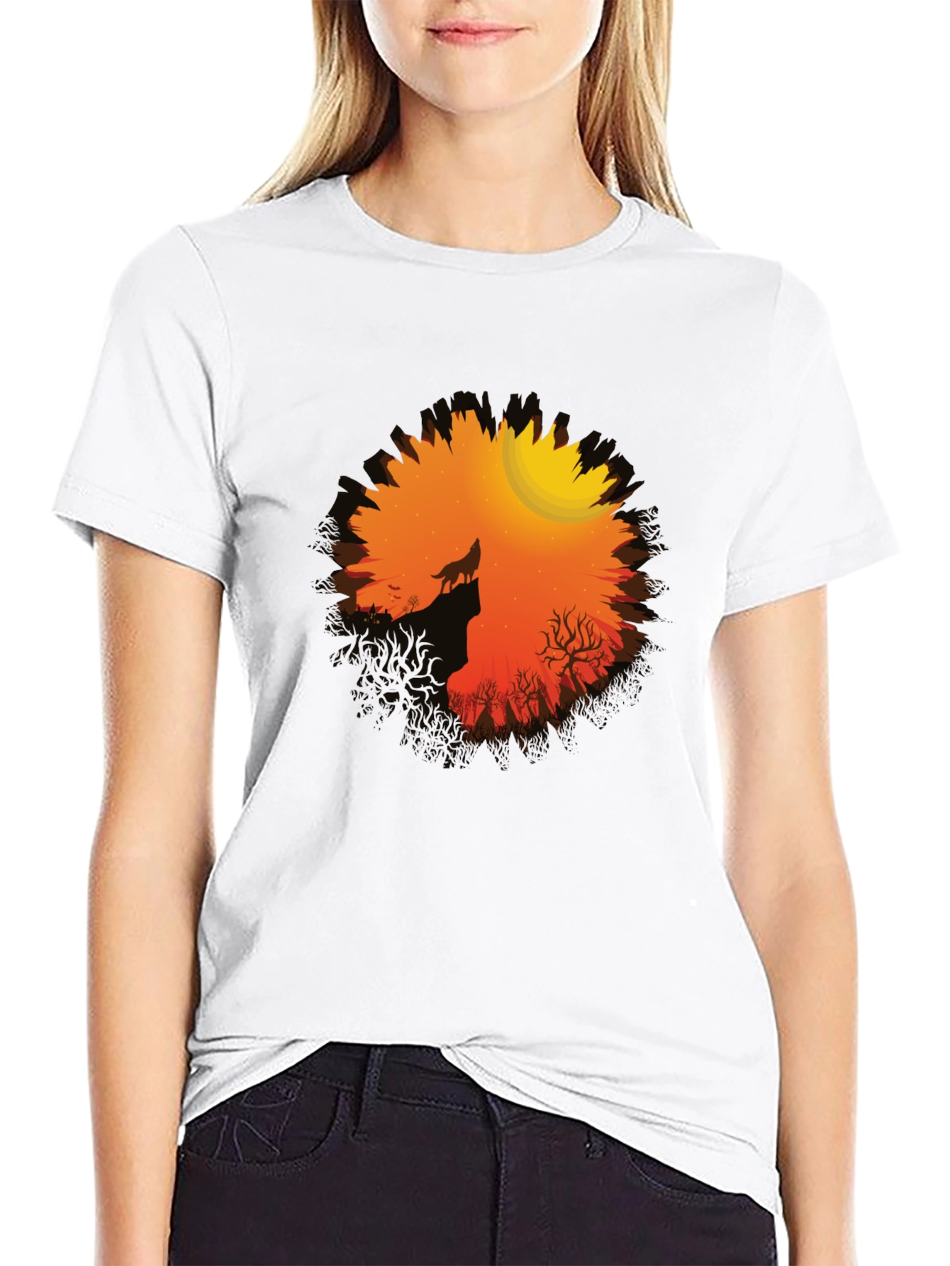 Wolf Howling at Moon Graphic Tee
