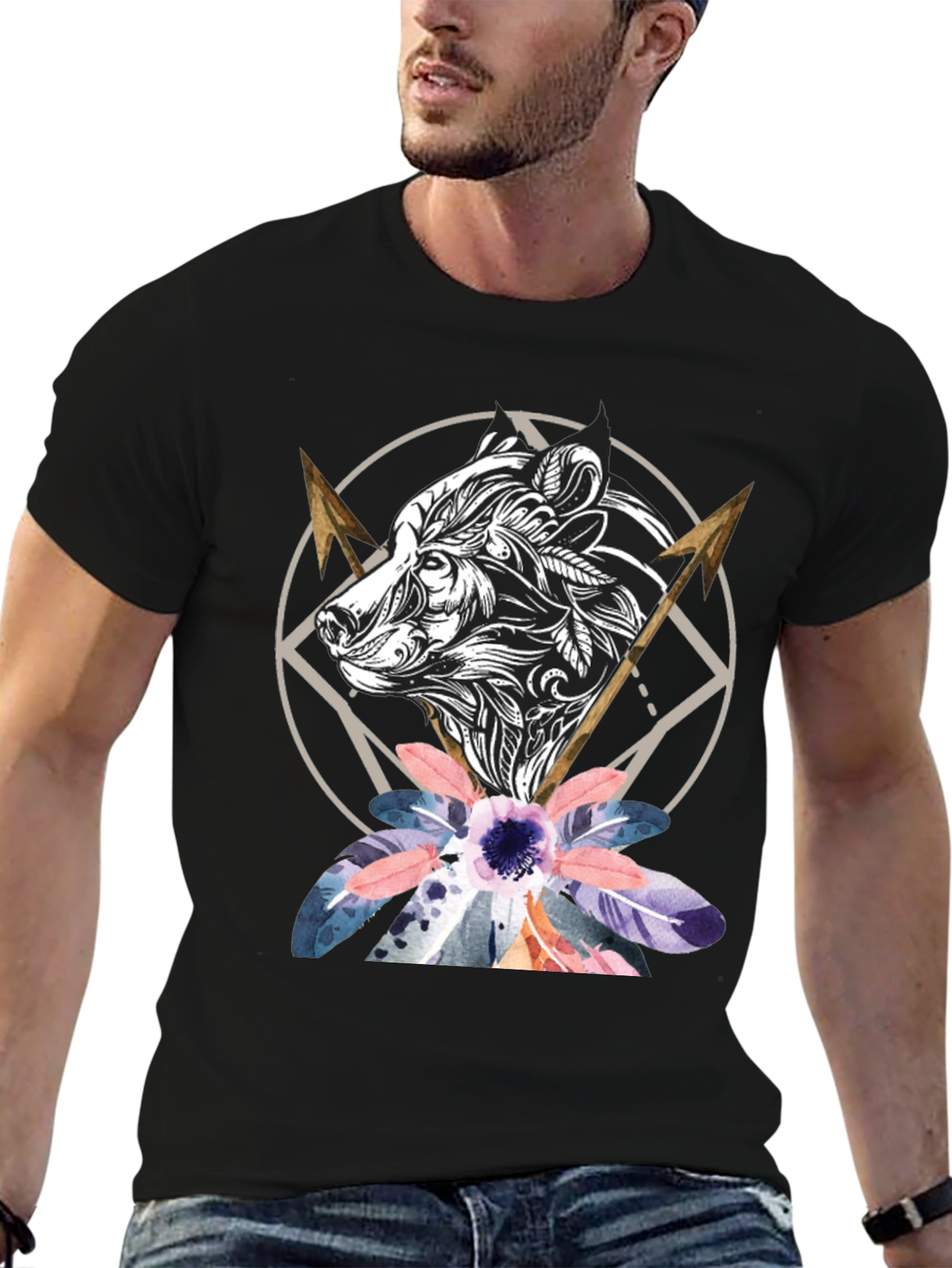 Bear & Arrows Graphic Tee - Stylish Mens Black T-Shirt
