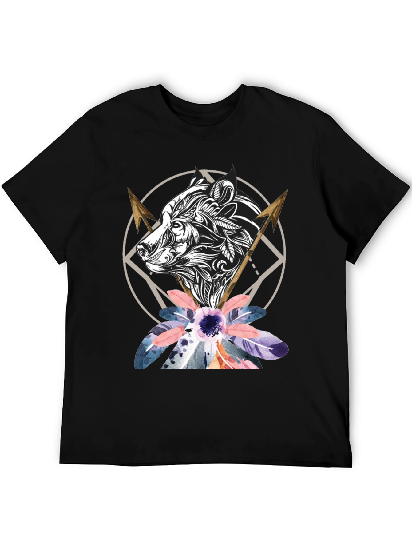 Bear & Arrows Graphic Tee - Stylish Mens Black T-Shirt