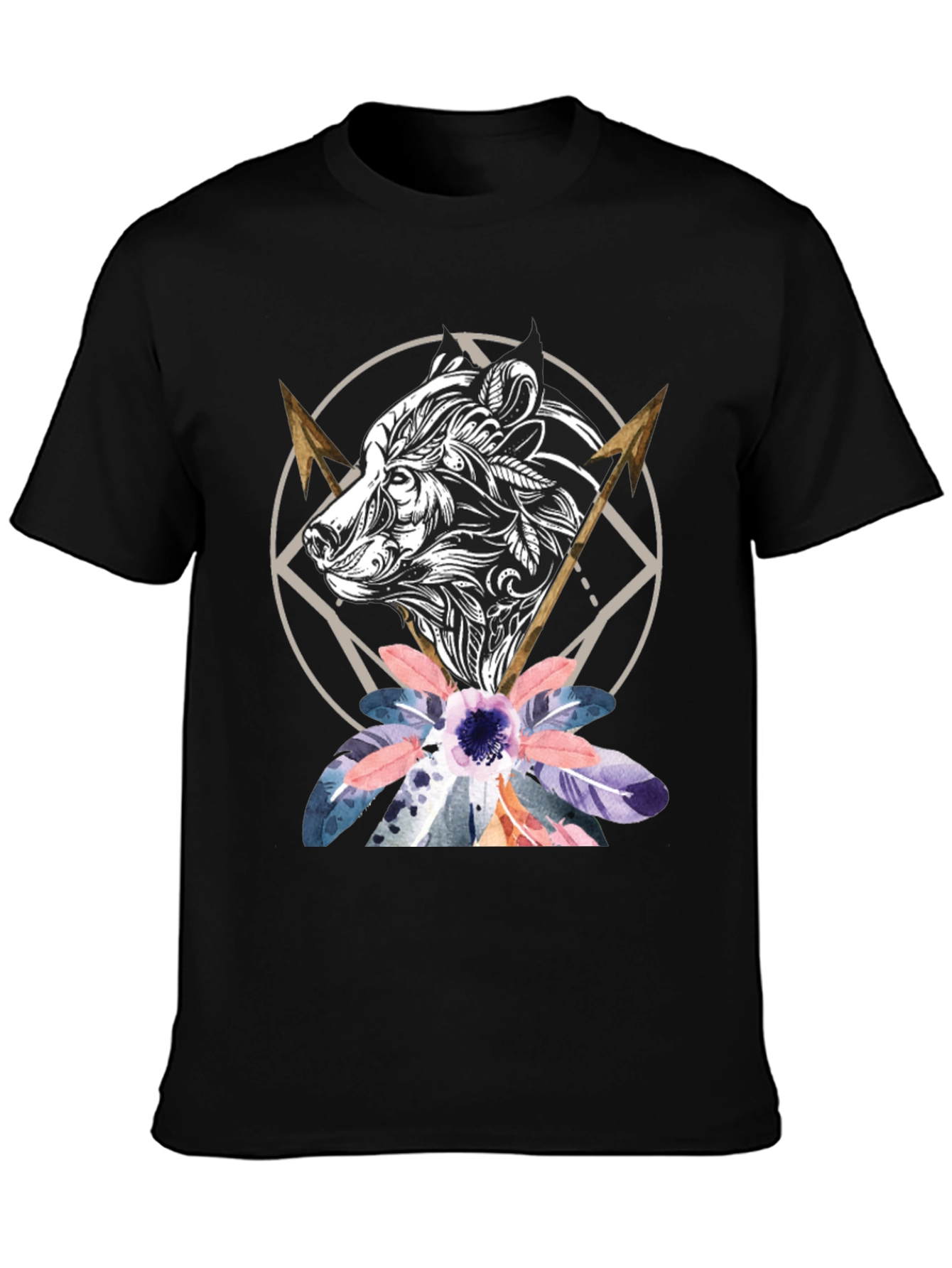 Bear & Arrows Graphic Tee - Stylish Mens Black T-Shirt