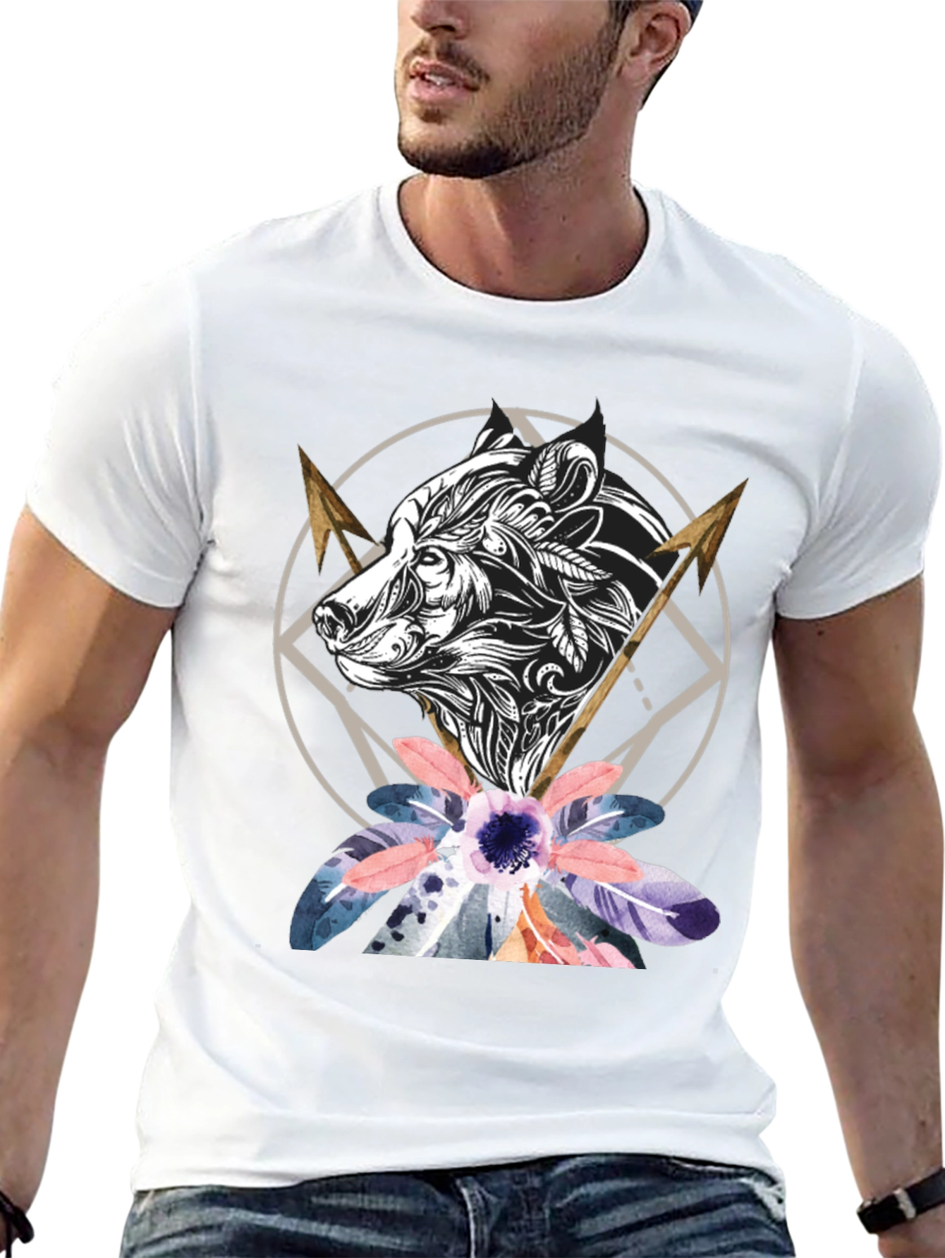 Bear & Arrows Graphic Tee - Stylish Mens Black T-Shirt