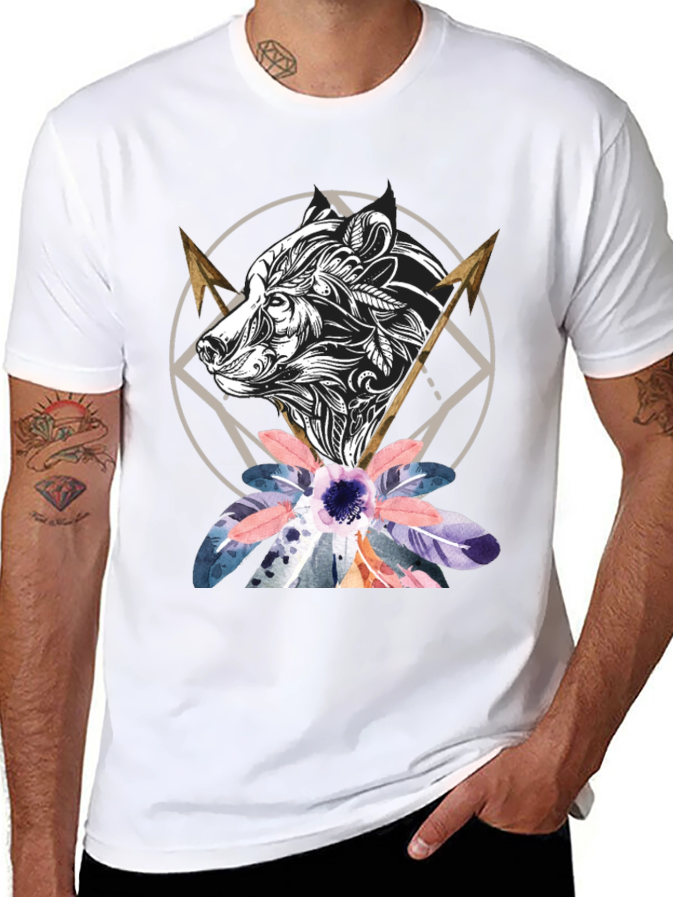 Bear & Arrows Graphic Tee - Stylish Mens Black T-Shirt