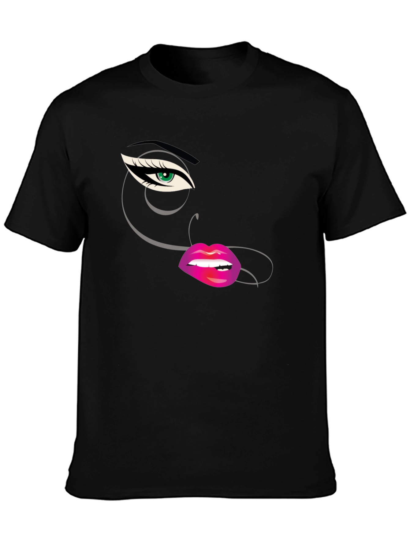 Eye & Lips Graphic Tee - Stylish Black T-Shirt