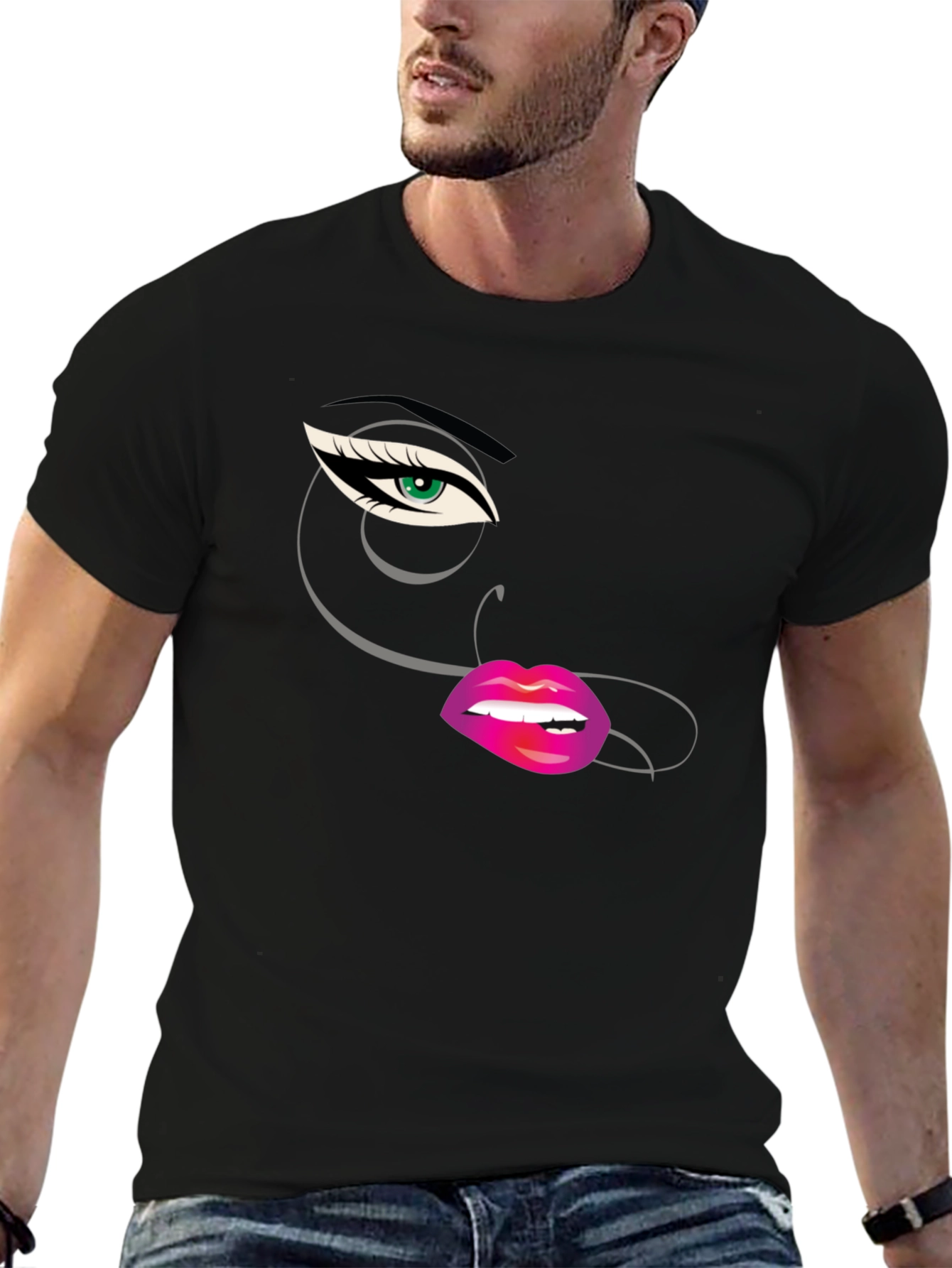 Eye & Lips Graphic Tee - Stylish Black T-Shirt
