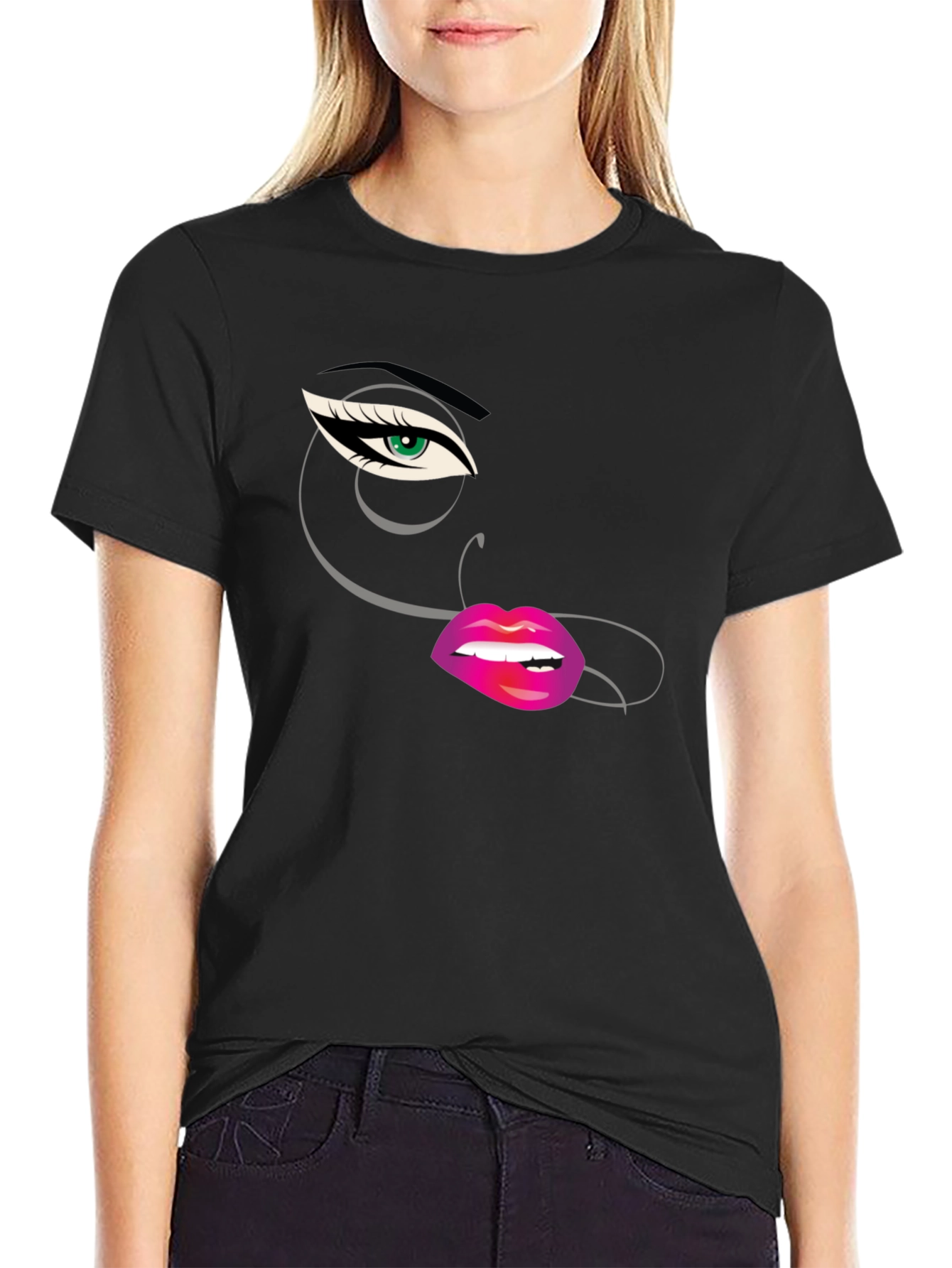 Eye & Lips Graphic Tee - Stylish Black T-Shirt